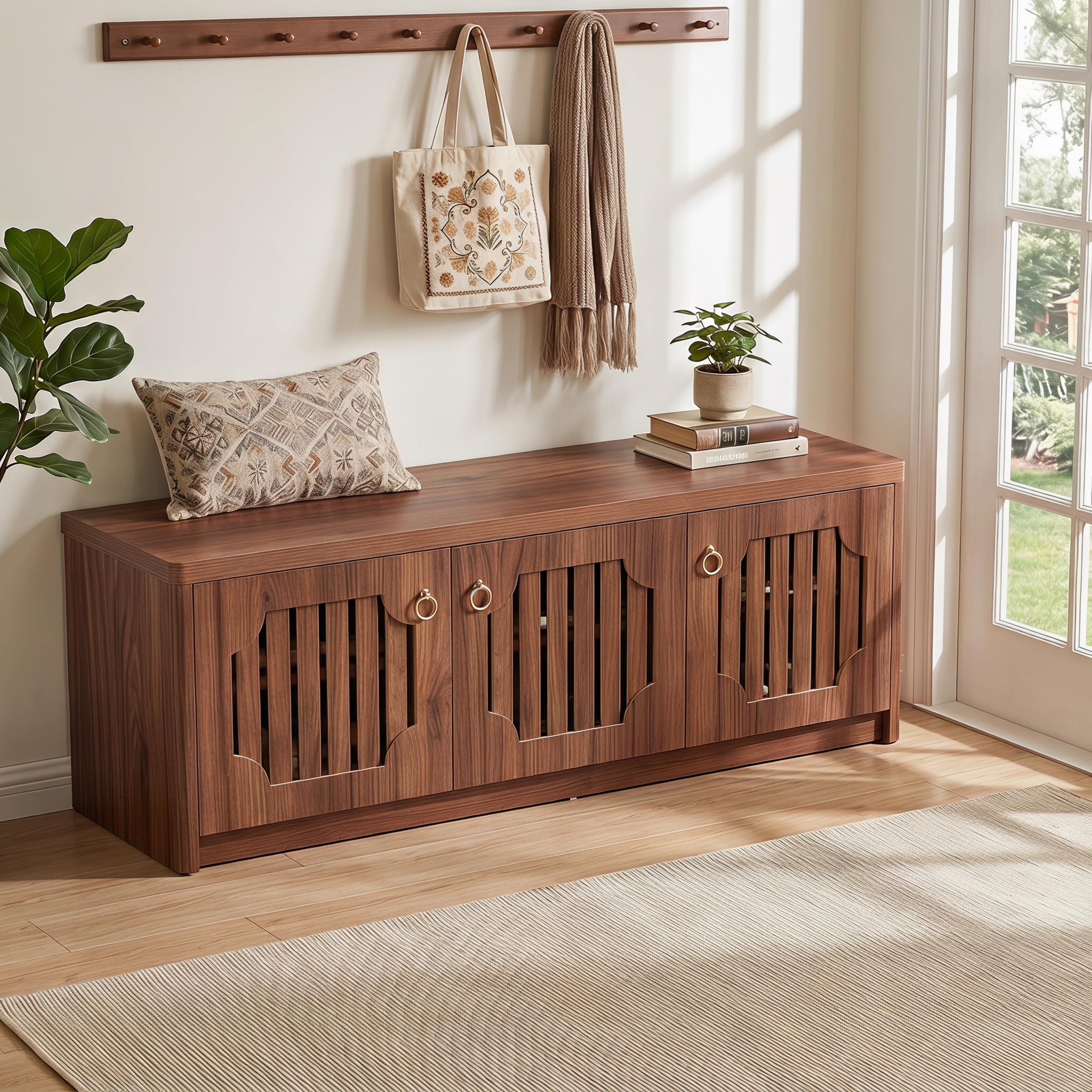Farmhouse Entryway Bench with Hidden Shoe Storage