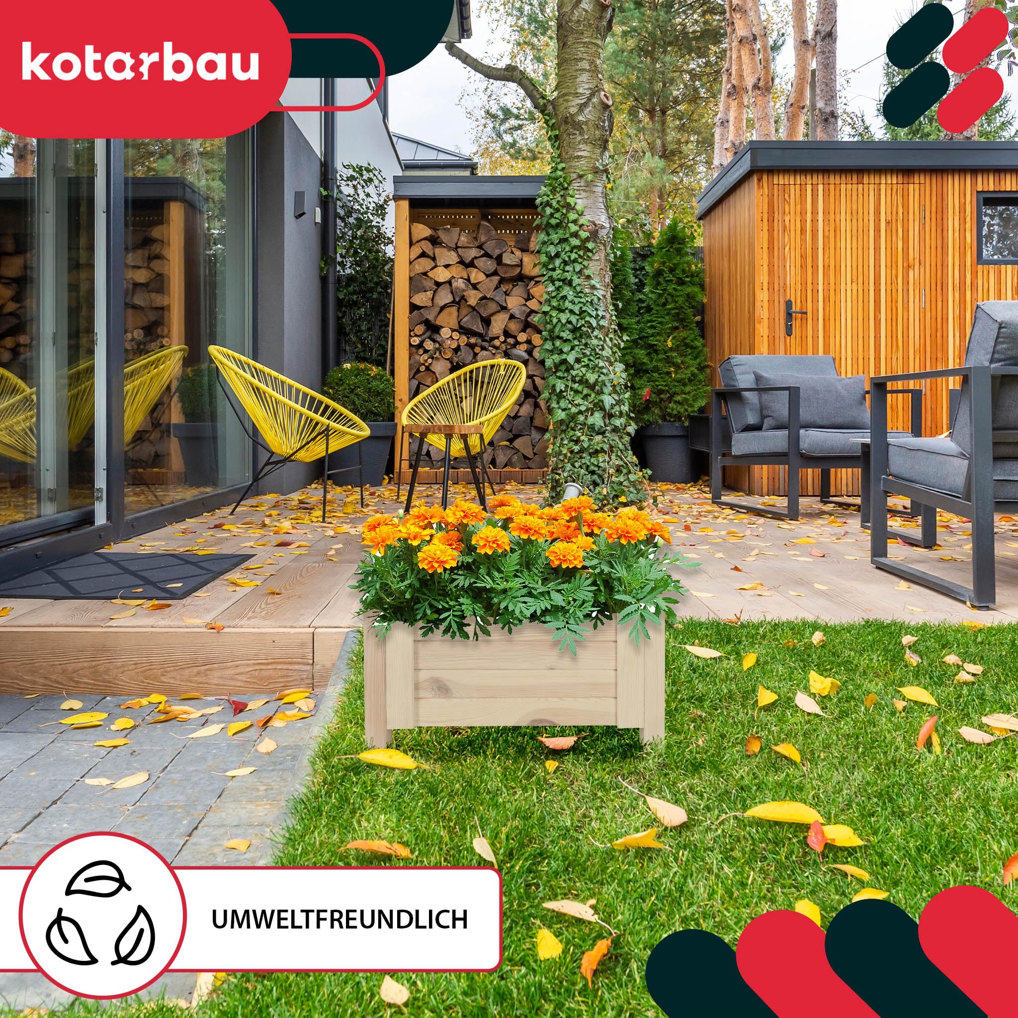 KOTARBAU® Fioriera da Esterno - in Legno di Pino - 50 x 50 x 30 cm - Bianco - Vasi Rettangolari da Esterno - Rialzata - con Tessuto Antierba - Fioriera da Balcone
