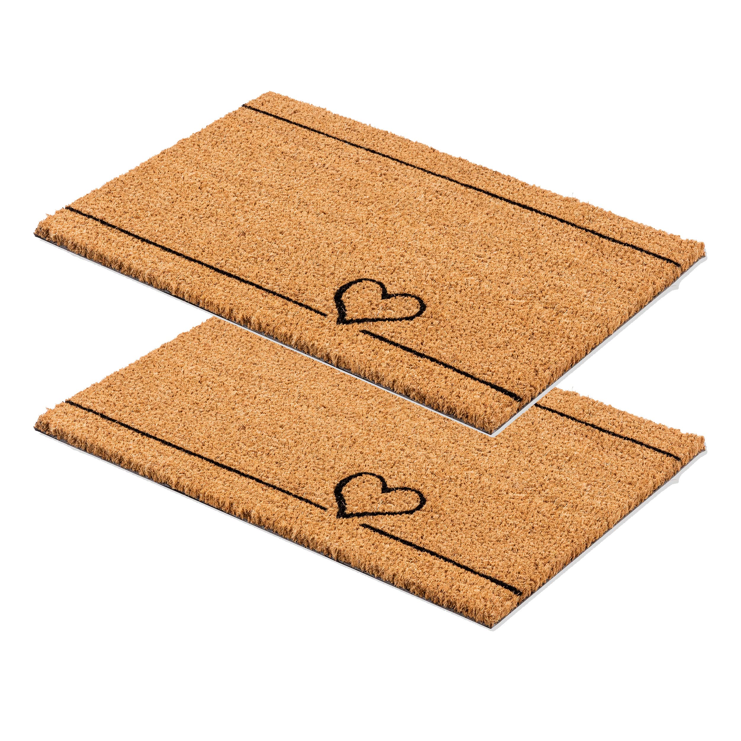 Carpido Paillasson Coco Coeur Lignes Design - Chemin de propreté 40x60 cm Lot de 2 - paillasson intérieur - Tapis Coco antibactérien - matériau Naturel