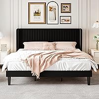 Vista 88 de SHA CERLIN Base de cama de terciopelo tamaño King con cabecera capitoné de canal vertical, plataforma tapizada con listones de madera, no necesita