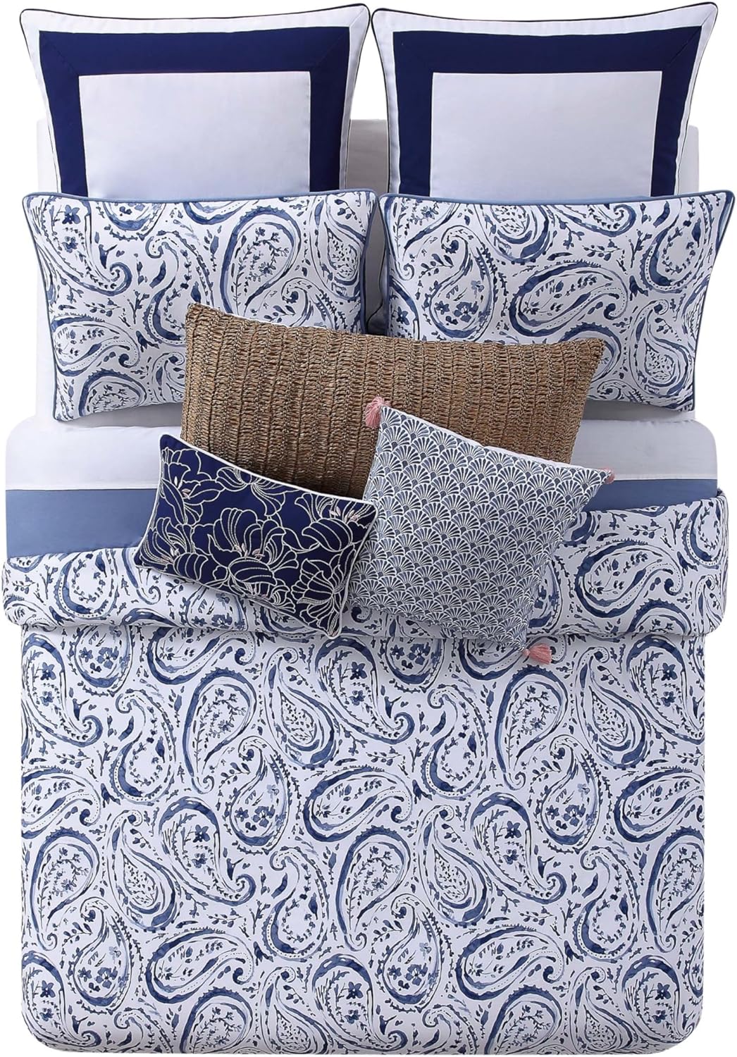 Indienne Paisley Navy and White Cotton 3-Piece King Duvet Set, Floral Themed, for Men and Women, Oeko-TEX Certified Confidence