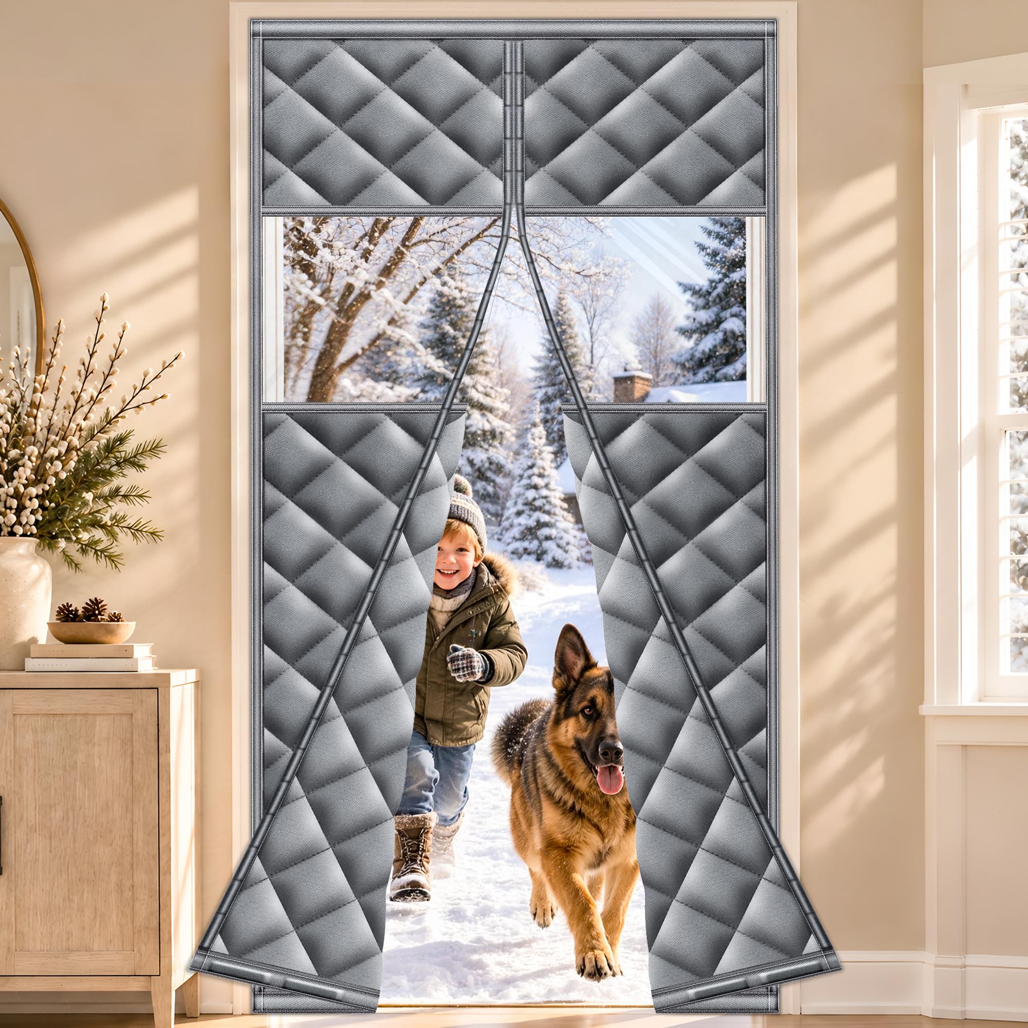 HOFUDON Magnetic Thermal Protection Curtain Door 100 x 200 cm Grey with