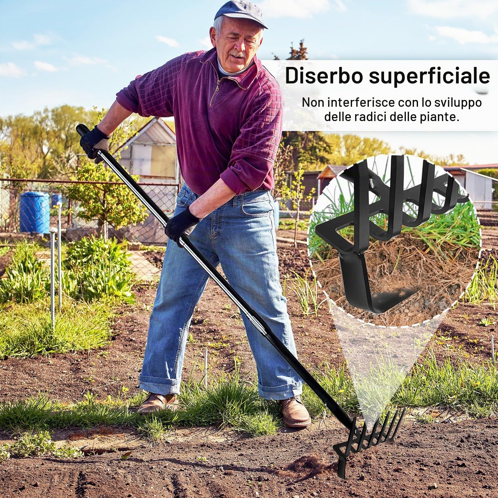 Attrezzi Da Giardino, 167CM Staffa Zappa Da Giardino 6 Denti Hula Hoe Rastrello Per Erbacce Rastrello Da Giardino Zappe Hula Portatili Attrezzo Da Giardino Per Erbacce Allentamento Del Terreno