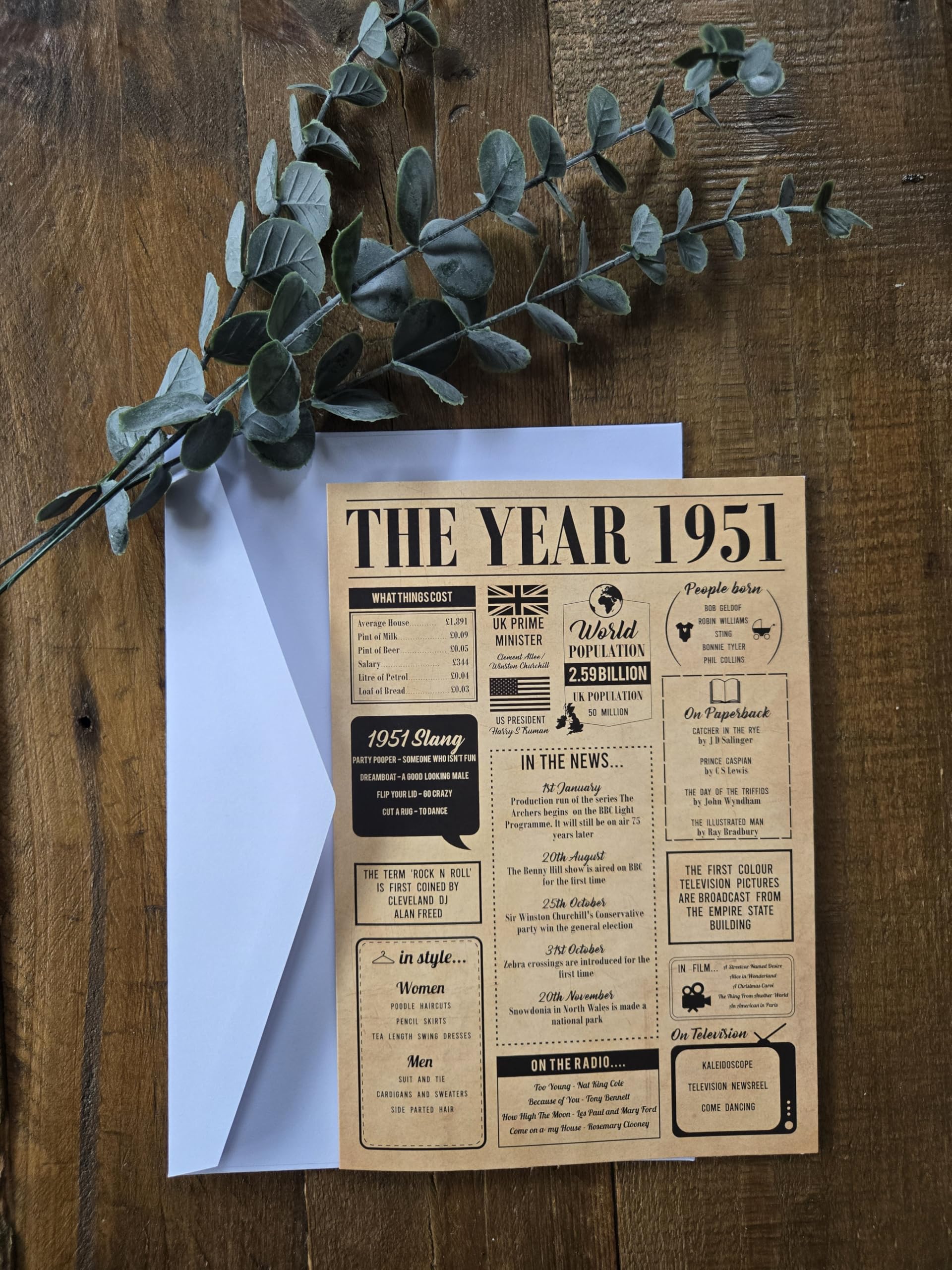 75th Birthday & Wedding Anniversary Card Year 1951 Fun Facts | Unique 75th Birthday or 75th Anniversary Card for Him or Her | Nostalgic Greeting Card A5 Size 300gsm Recycled Card with Envelope