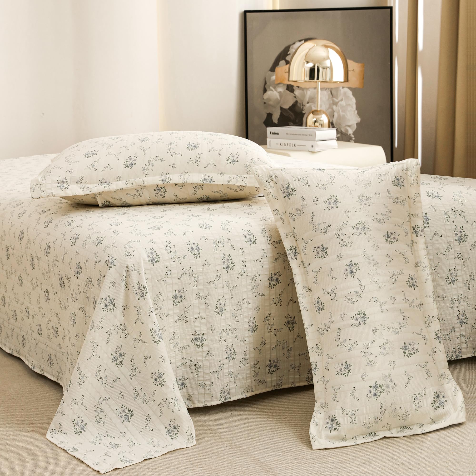 Story@Home King Size Bedsheet | Cloud Cotton Flatsheet King Size with Two Pillow Covers| Super Soft Bed Sheet for King Size Bed | Floral Design (270 x 250 cm, White & Green)