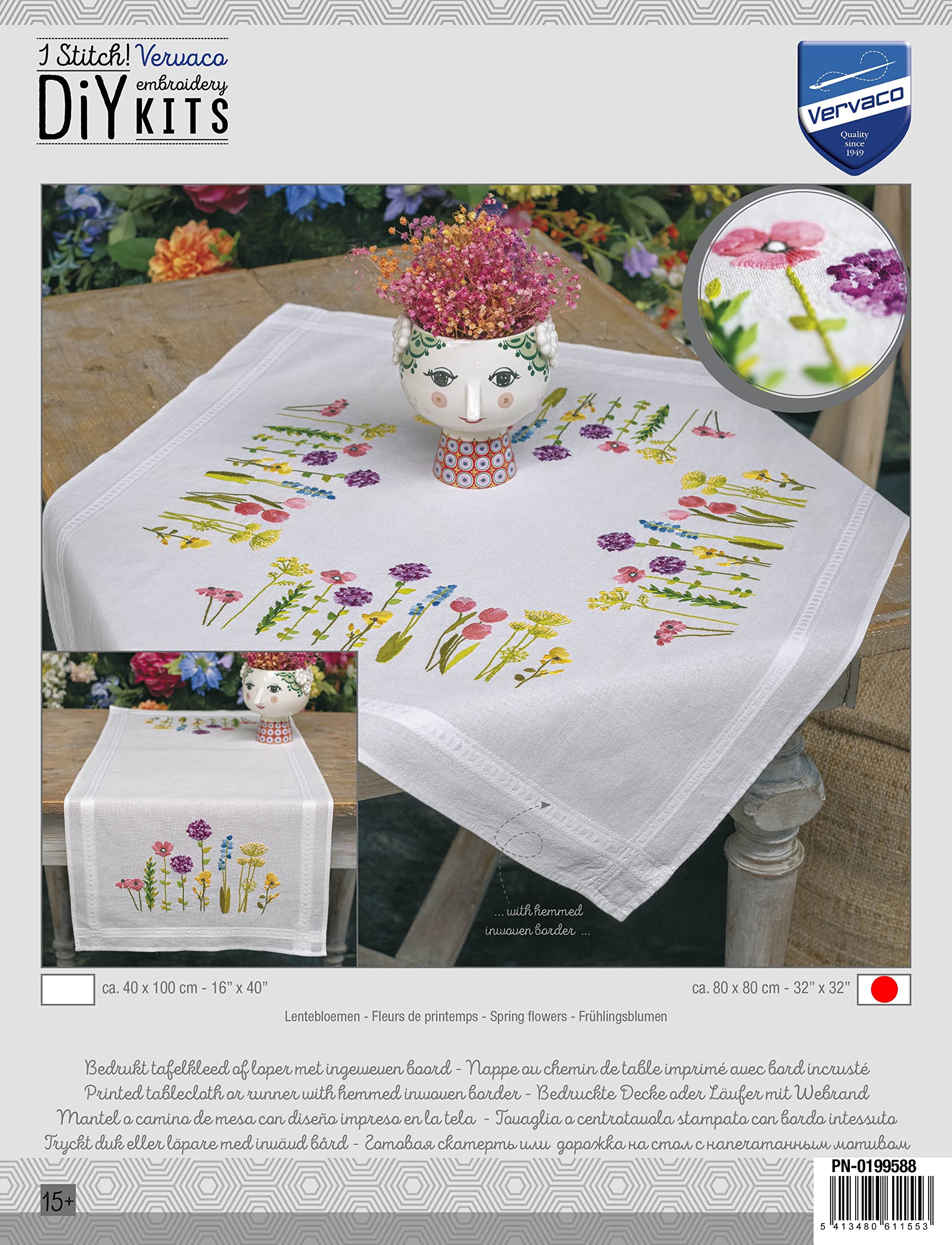 VERVACO Kit Centrotavola Ricamo Prestampato PAPAVERI Set Ricamo Biancheria Da Tavola 40 x 100 cm Set Fai Da Te Creativo Size Kit Hobby Creativi Adulti Casa Decor Embroidery Embroidery Runner