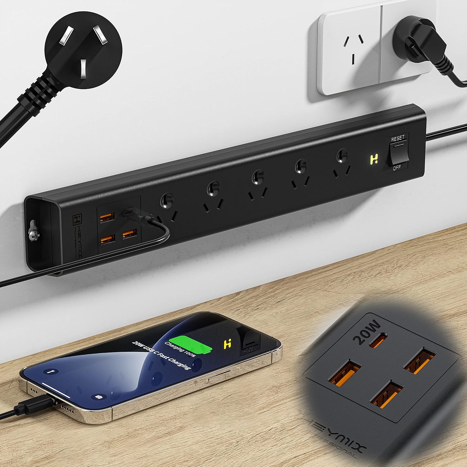HEYMIX Powerboard USB C, Surge Protector Power Strip USBC, Max35W USB