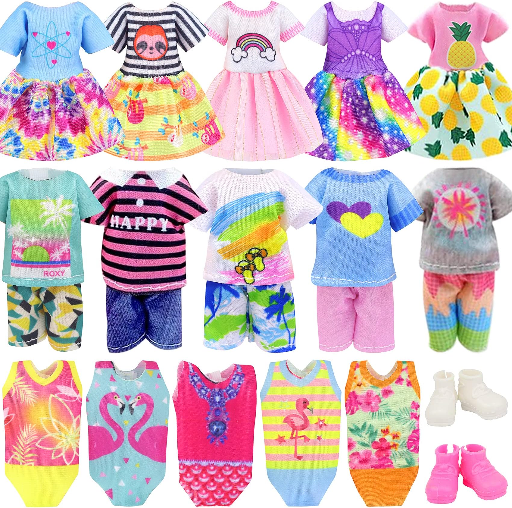 UNICORN ELEMENT 11 Pcs 5.3 Inch - 6 Inch Girl Boy Doll Clothes and Accessories - 3 Set Doll Clothes for Boy Dolls, 3 Dresses 3 Swimsuits for Girl Dolls with 2 Pairs of Shoes