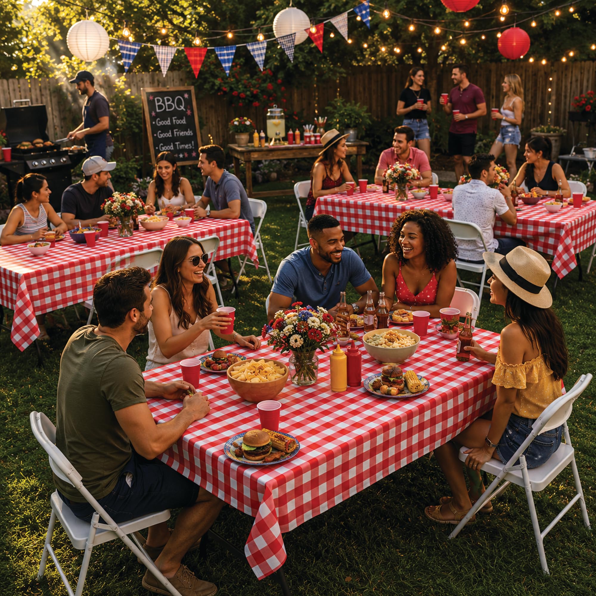 Mantel de plástico a cuadros | 6 unidades – 54 pulgadas de ancho x 108 pulgadas de largo | Mantel desechable de picnic rojo y blanco | Mantel rectangular de cuadros para cumpleaños, carnavales,