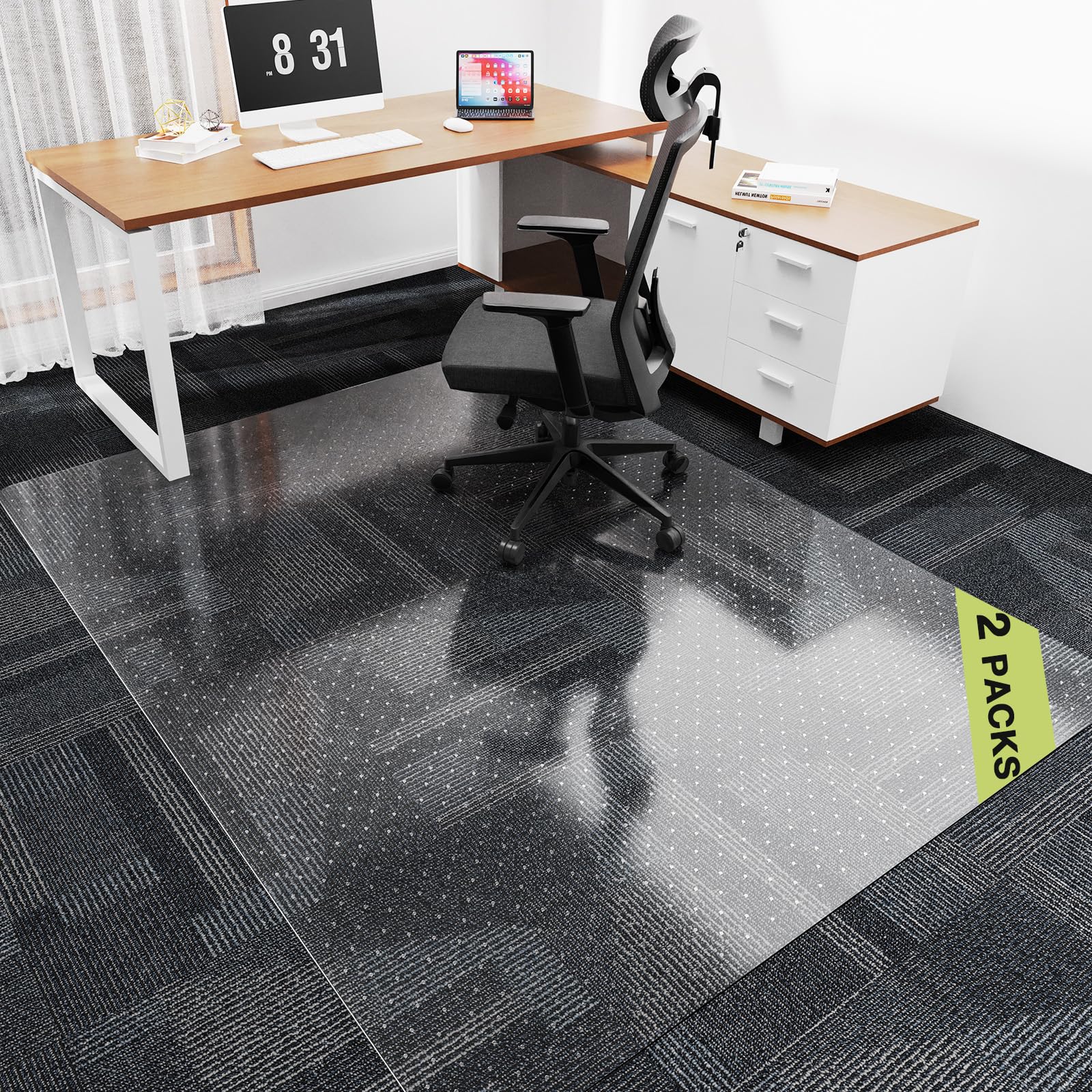 Photo 1 of ?Shipped Flat?2 Packs 46" x 60" Clear HeavyDuty Office Chair Mat for Thick Carpet, Plastic Under Desk Carpet Protector Mat for Rolling Desk Chairs, Suitable for Home and Office, Vinyl Floor Protector