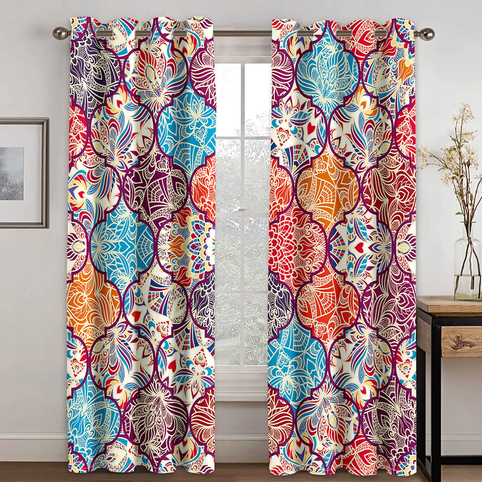 Exquisite Blackout Curtains Moroccan Curtains for Bedroom Living Room, Blackout Curtains 72 Drop - Thermal Insulated Eyelet Drapes, Patterned Window Treatments, 66x72 Inch (W X L), 2 Panels