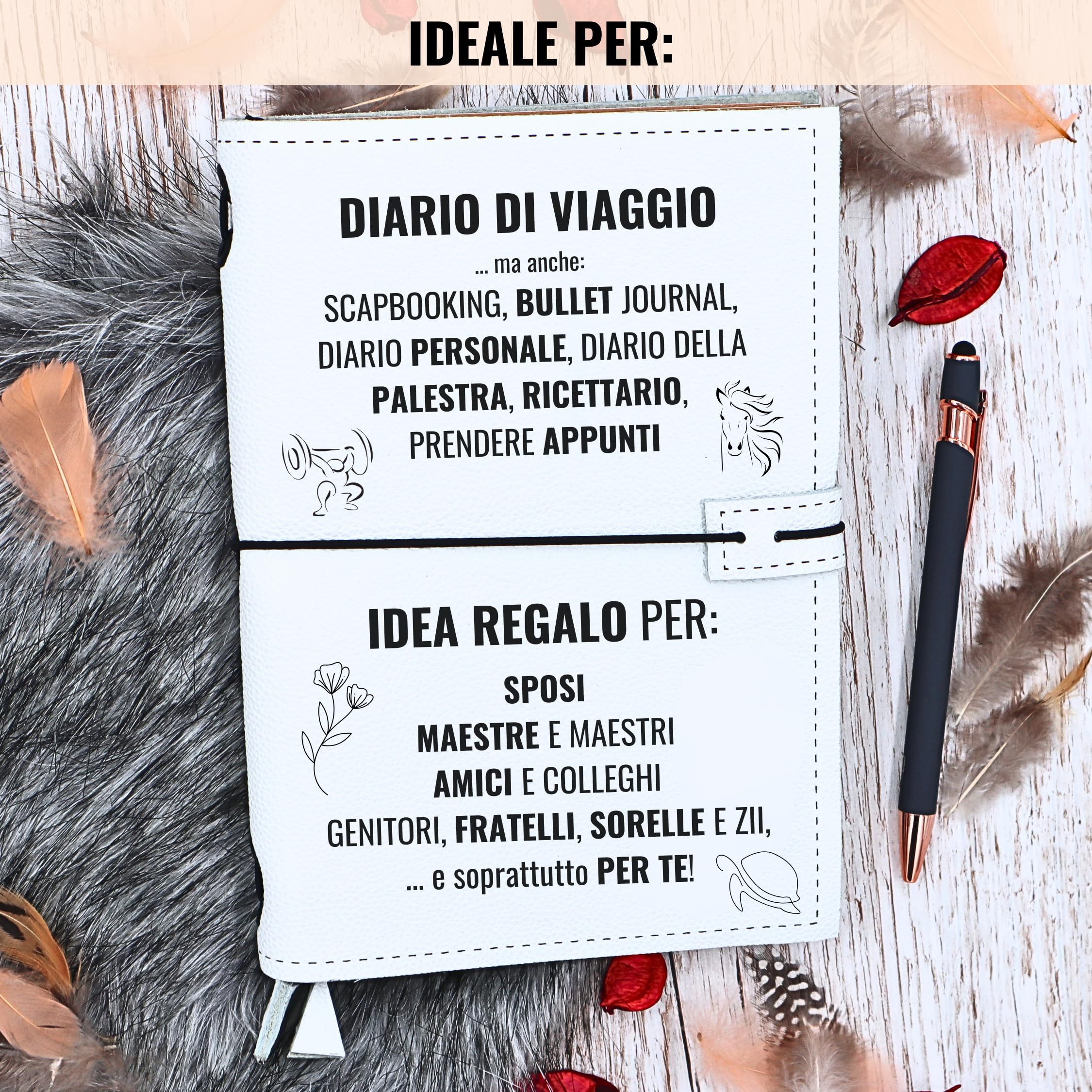 Diario di viaggio Personalizzabile: Taccuino in pelle A6 con 3 quaderni, 14x11cm. Ideale come Taccuino da viaggio tascabile stile Midori. Idea regalo per sposi, amici, maestre, mamma, colleghi