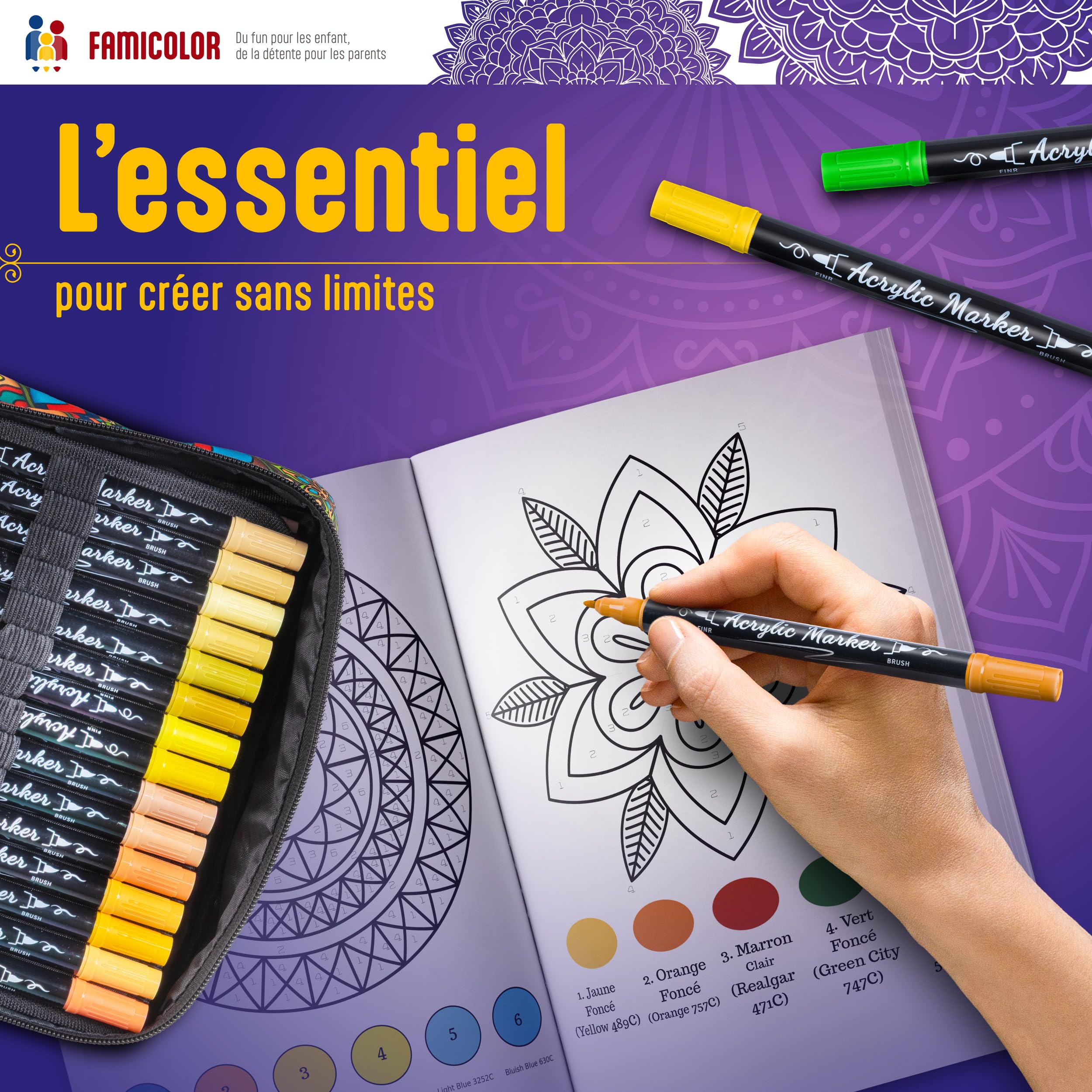 120 Feutres Acryliques | E-Book Offert | Double mine - Nuancier Inclus - Multi-surface, Séchage Rapide - Coloriage, Mandala anti stress​, Facile à Transporter, Acrylic Paint Marker
