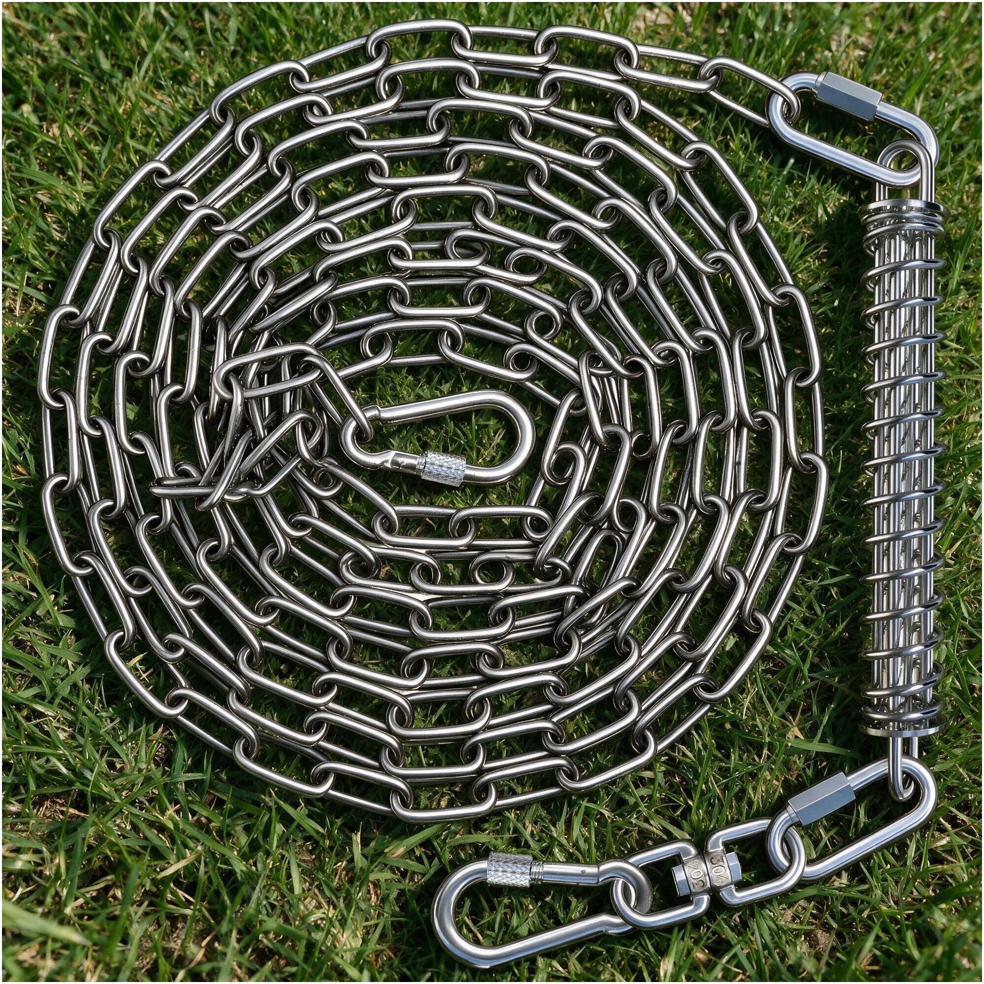 Stainless Steel 35FT Dog Chain Leash with Buffer Spring Rustproof, for Yard