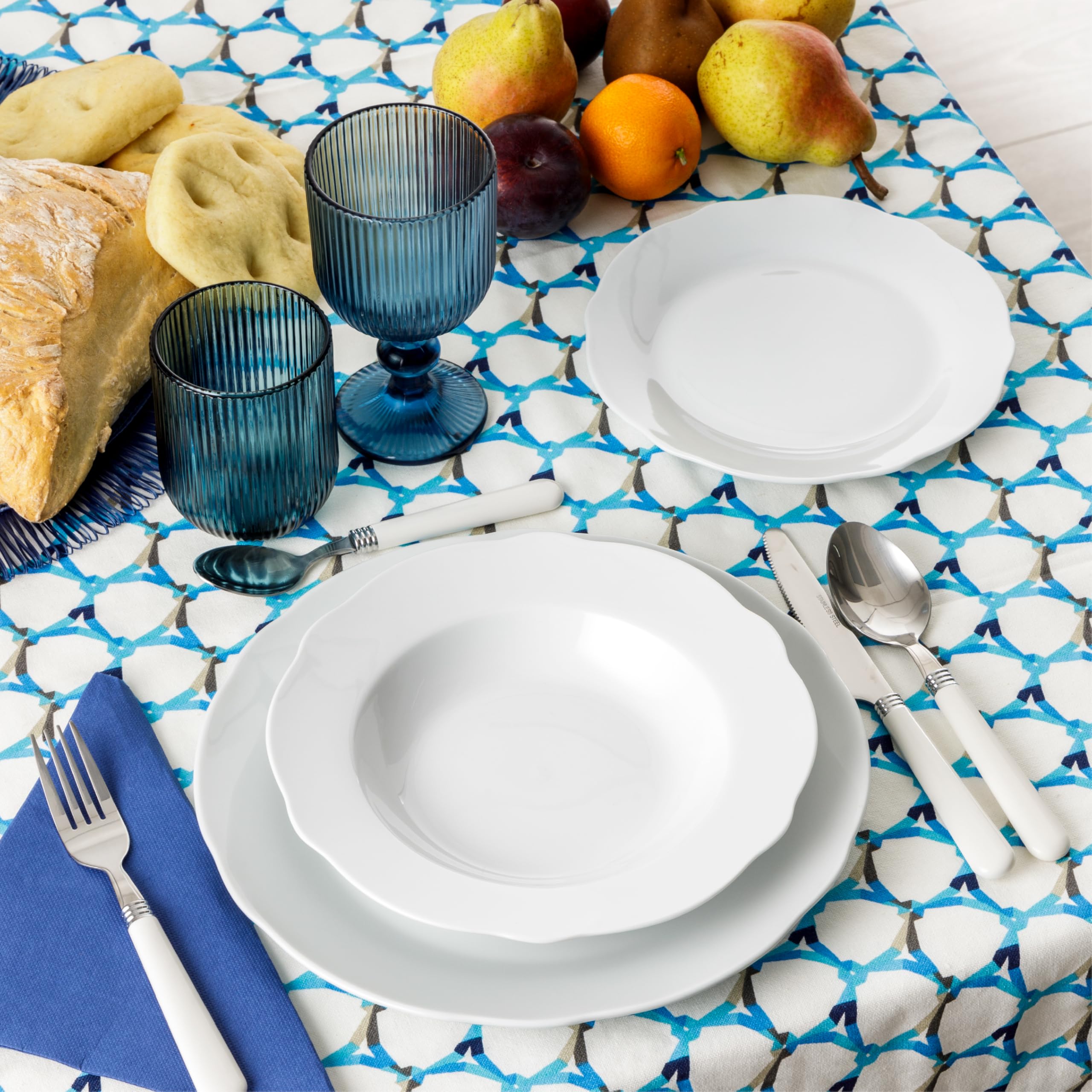 Baroni Home Set 6 pz di Bicchieri in Vetro Colorati e Decorati con Righe in Rilievo 30 CL, Bicchieri Eleganti Lavabili in Lavastoviglie, 8x8x10 cm, Blu