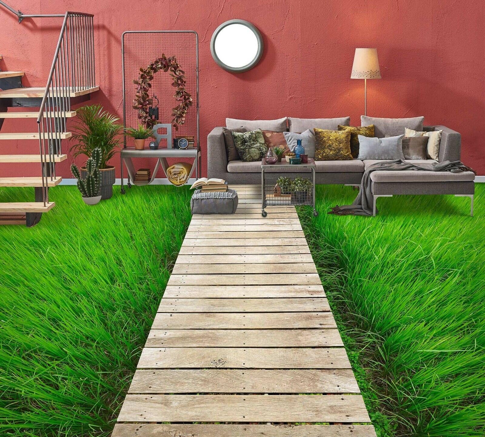 Cartel De Decoración De Piso Murales de papel pintado de suelo de hierba verde 3D, 250 * 175 cm Murales Pegatinas Cuarto de baño Vinilo autoadhesivo Papel tapiz