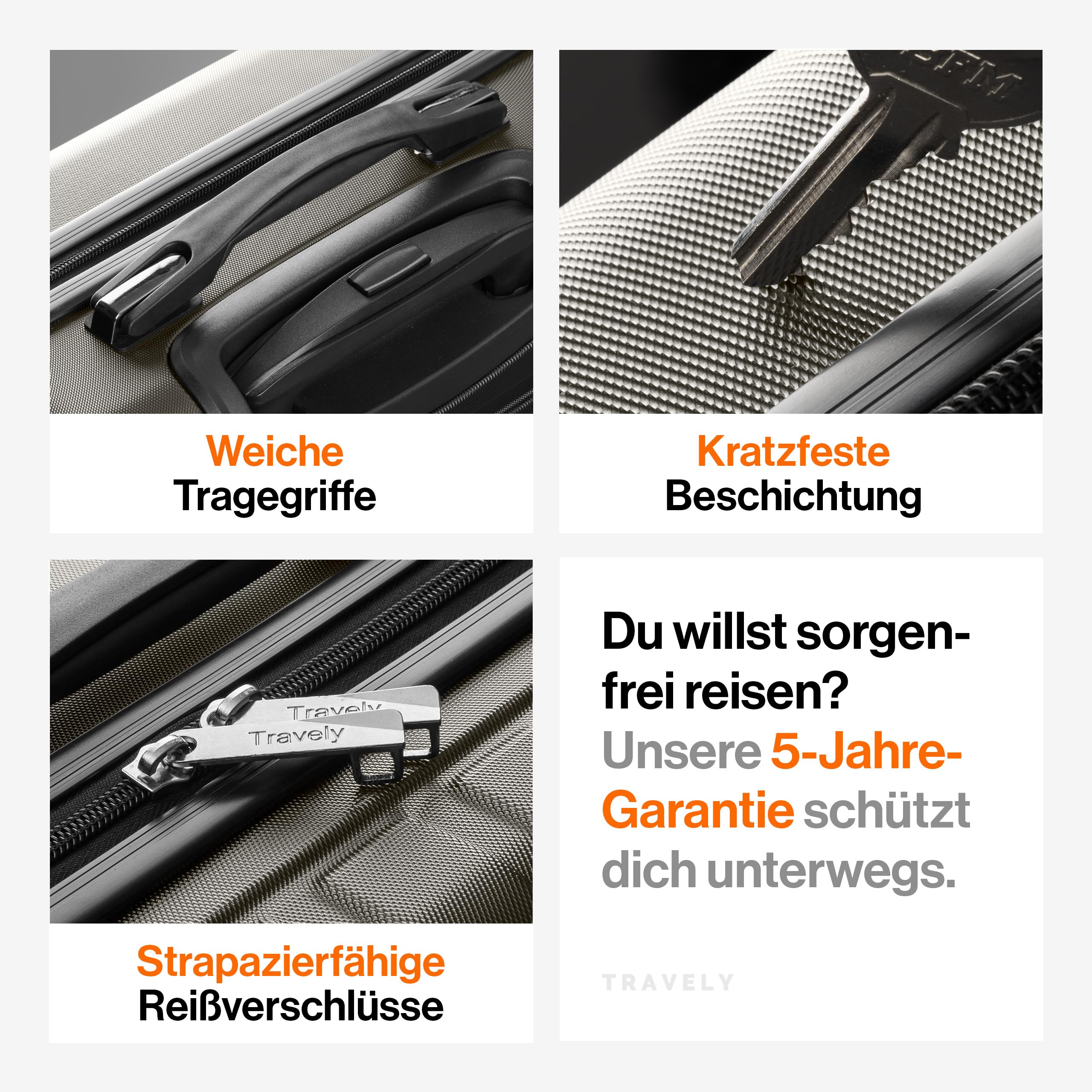Travely Polycarbonat Koffer Groß 77cm XL - 100L Innenvolumen - 158cm Gurtmaß, sehr robuster Hartschalenkoffer mit sanften Rollen & TSA Schloss, Reisekoffer, Handgepäck Koffer, Reisekoffer mit Rollen