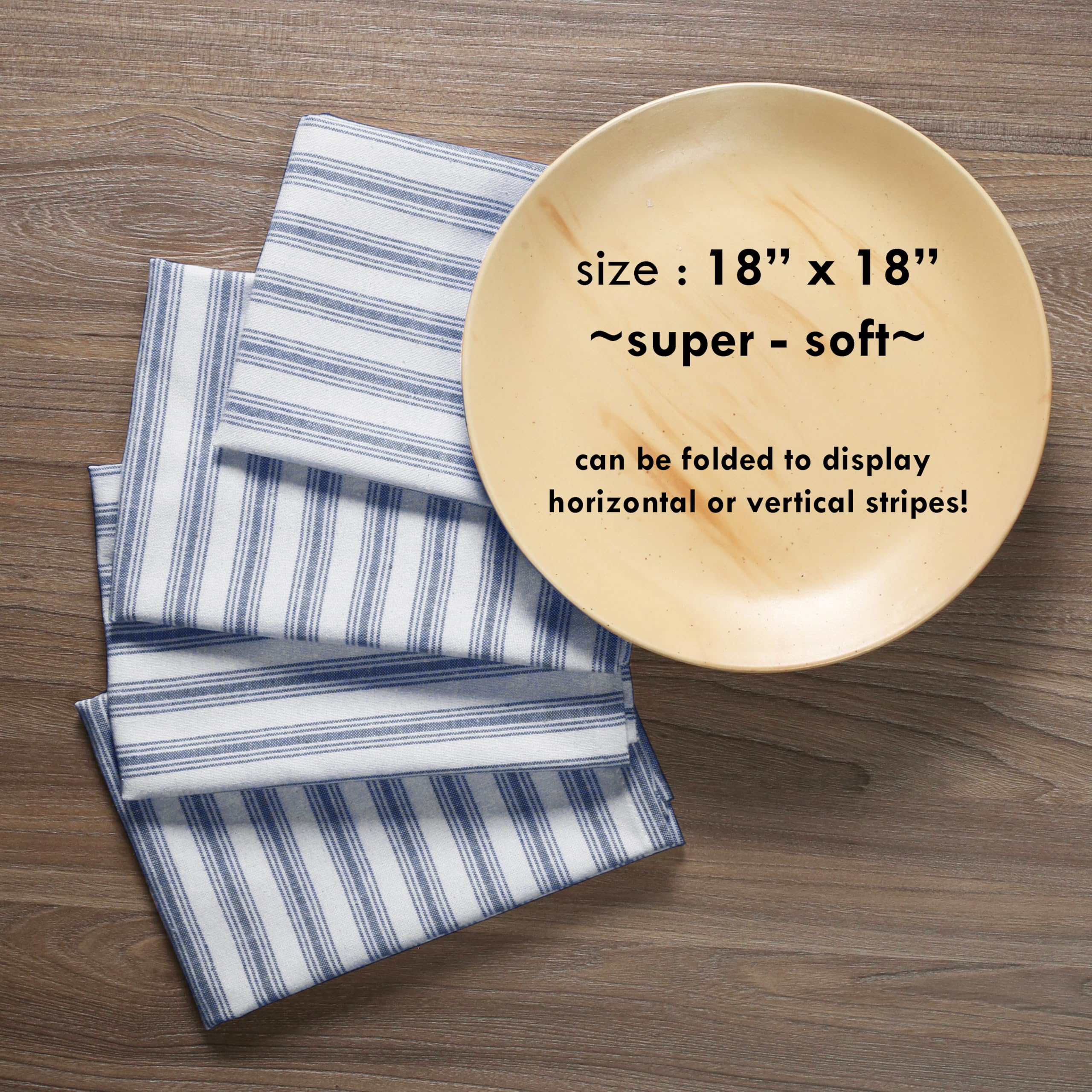 Native Fab Stripe Cloth Napkins - 18x18 inches - Set of 4-100% Cotton Soft, Breathable, Lightweight, Absorbent, Reusable Table Napkins for Dinner, Everday Use, Parties, Weddings, Lunch - Navy Blue