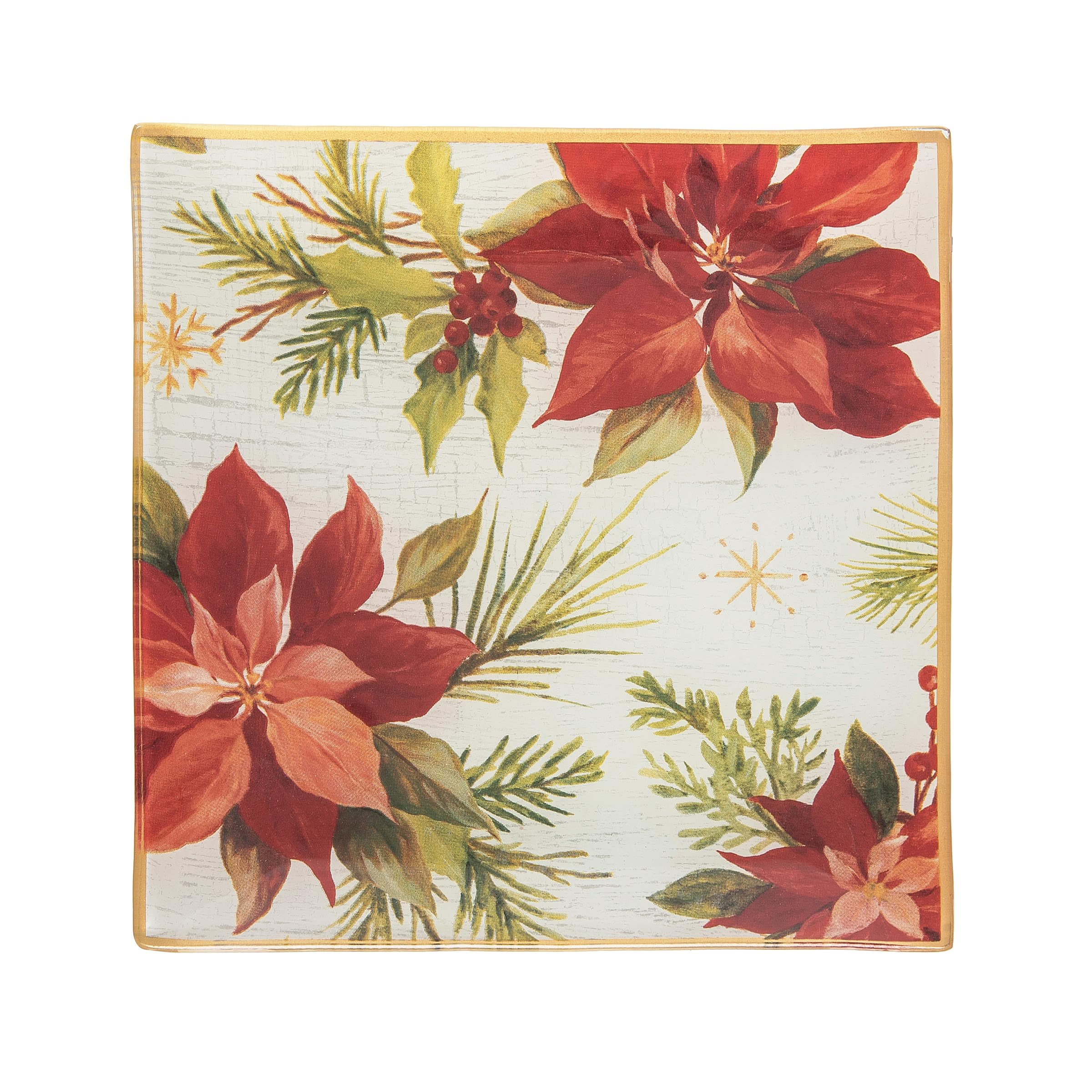 Gallerie II Poinsettia Christmas Slump Glass Red