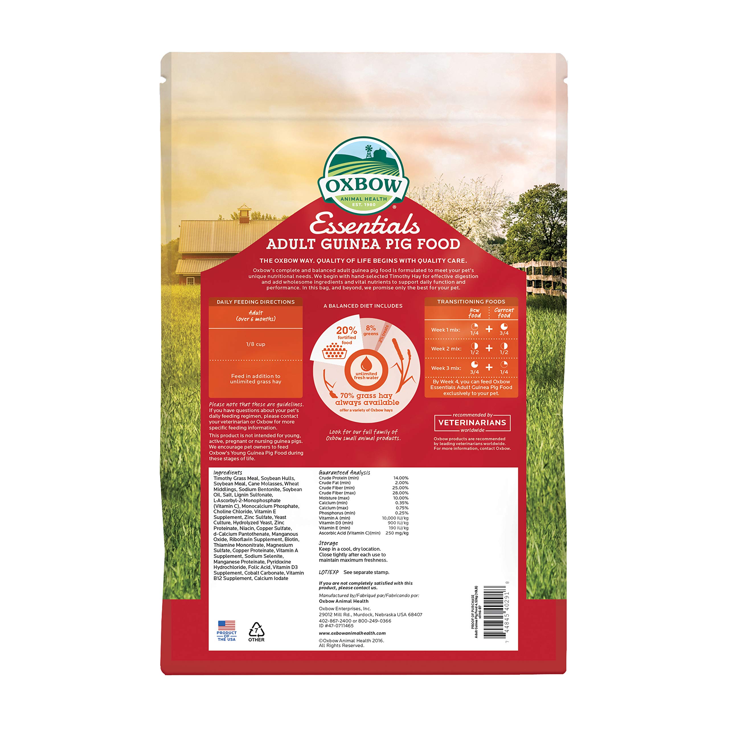 Orchard Grass Heno para Mascotas pequeñas Oxbow, 1,13 kg & Petlife Oxbow Cavy Cocina Completa alimentación para Adultos Guinea Pig, 4,5 kg