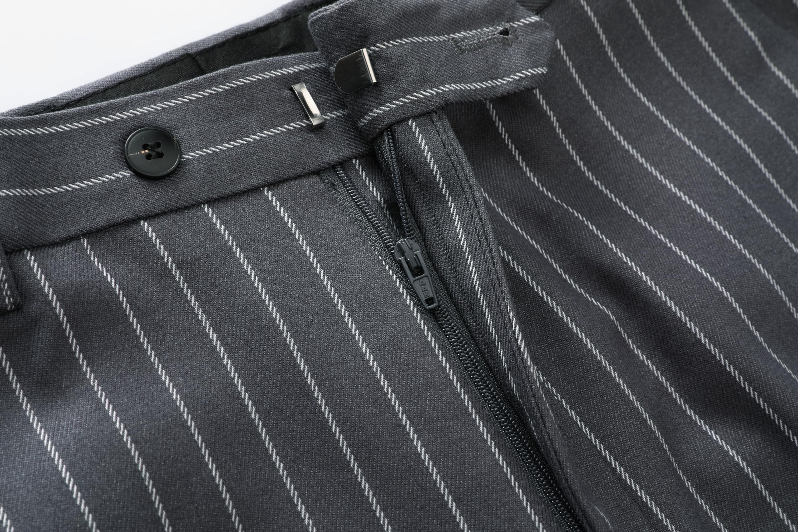 MOGU Pantalones de vestir ajustados a rayas para hombre, ligeros, parte delantera plana, pantalones de traje a rayas, pantalones casuales de negocios