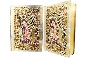 Large Print Catholic Spanish Bible with Gold Stamped Cardboard Cover of Our Lady of Guadalupe