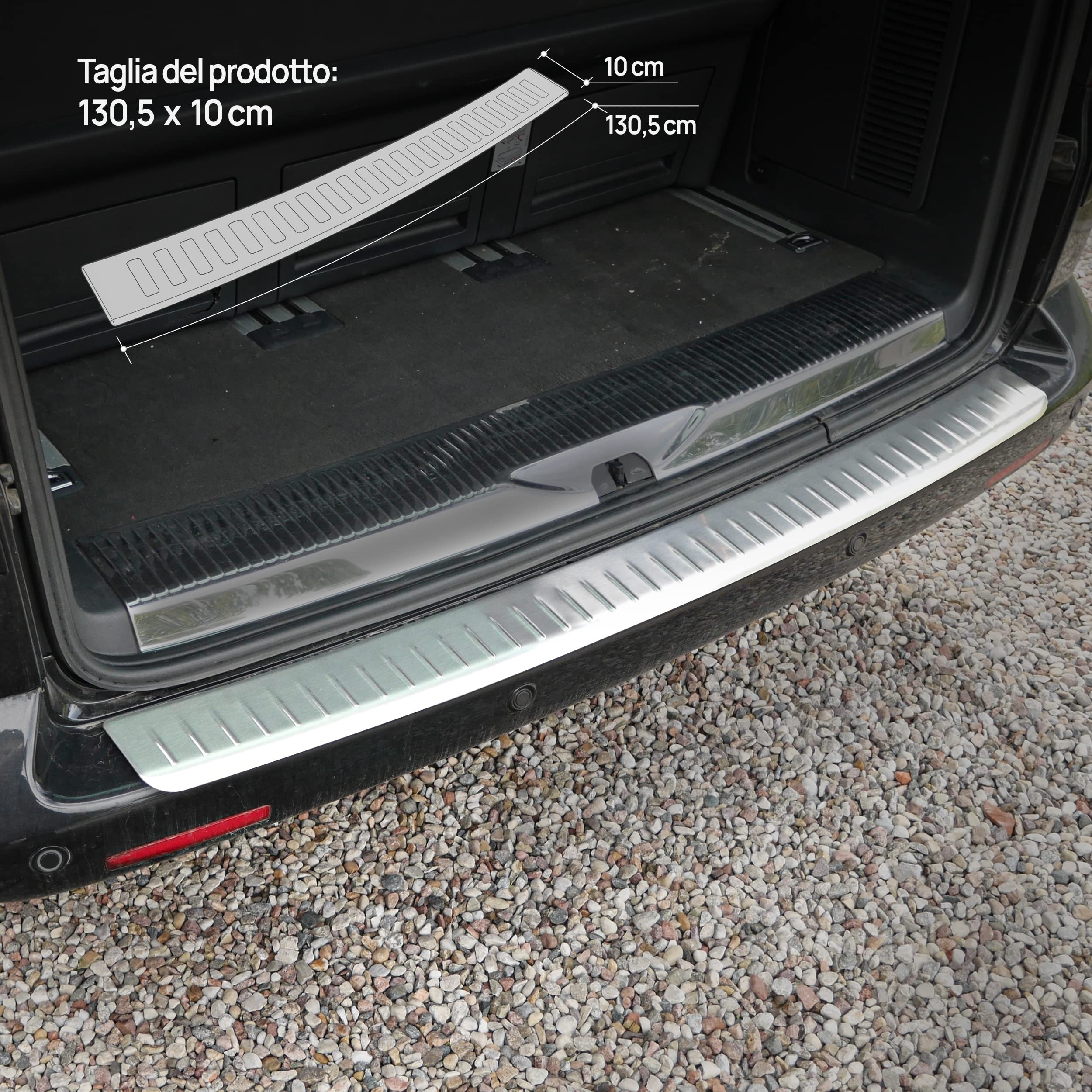 Chromemaster | Protezione paraurti Posteriore | Compatibile con VW T5 2003-2015 | Acciaio inossidabile INOX spazzolato, Argento opaco | Protezione paraurti protegge la vernice del paraurti dai graffi