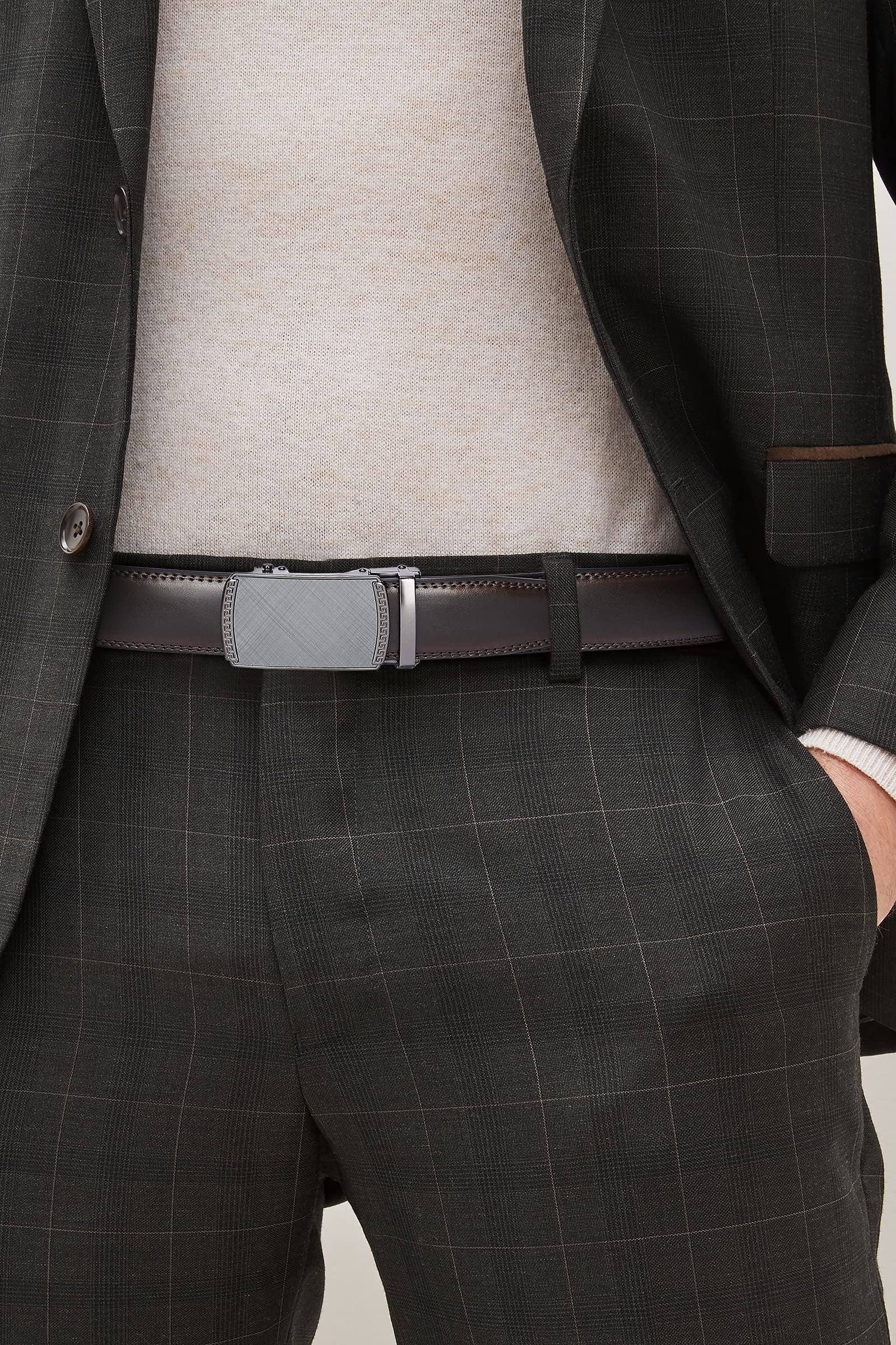 CHAOREN Cintura Uomo, Cintura Uomo Pelle Cricchetto Automatica Fibbia 35mm, Trim Regolabile per Adattars