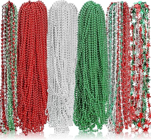 Kigeli 300 collares de cuentas de Navidad, collar de cuentas rojas y verdes, collar de cuentas de Navidad, accesorios de desfile de festivales,
