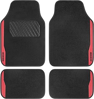 Motor Trend SpeedSeries Carpet Car Floor Mats Set - Versatile Fit for Cars, Trucks, SUVs, Vans Red Trim Racing Design Car Mat Full Set Tapetes para Carro - Set of 4, Black & Red Car Carpet Mats