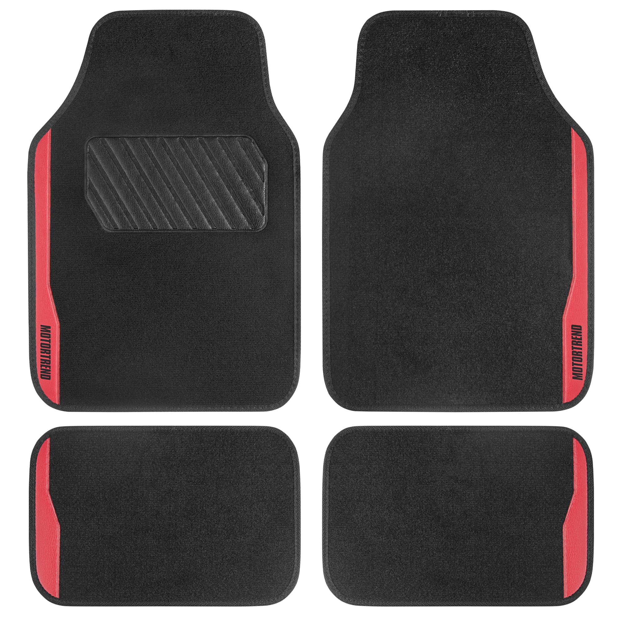 Motor Trend SpeedSeries Carpet Car Floor Mats Set - Versatile Fit for Cars, Trucks, SUVs, Vans Red Trim Racing Design Car Mat Full Set Tapetes para Carro - Set of 4, Black & Red Car Carpet Mats