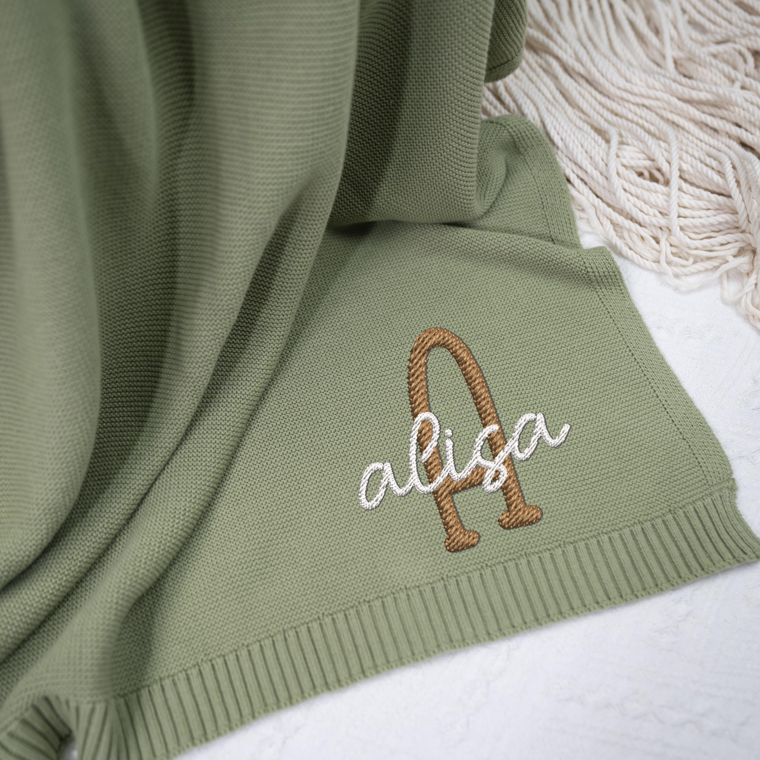 LOVELYPOD Custom Knit Baby Blanket, Embroidered Name Nursery Blanket, (Knit Blanket)