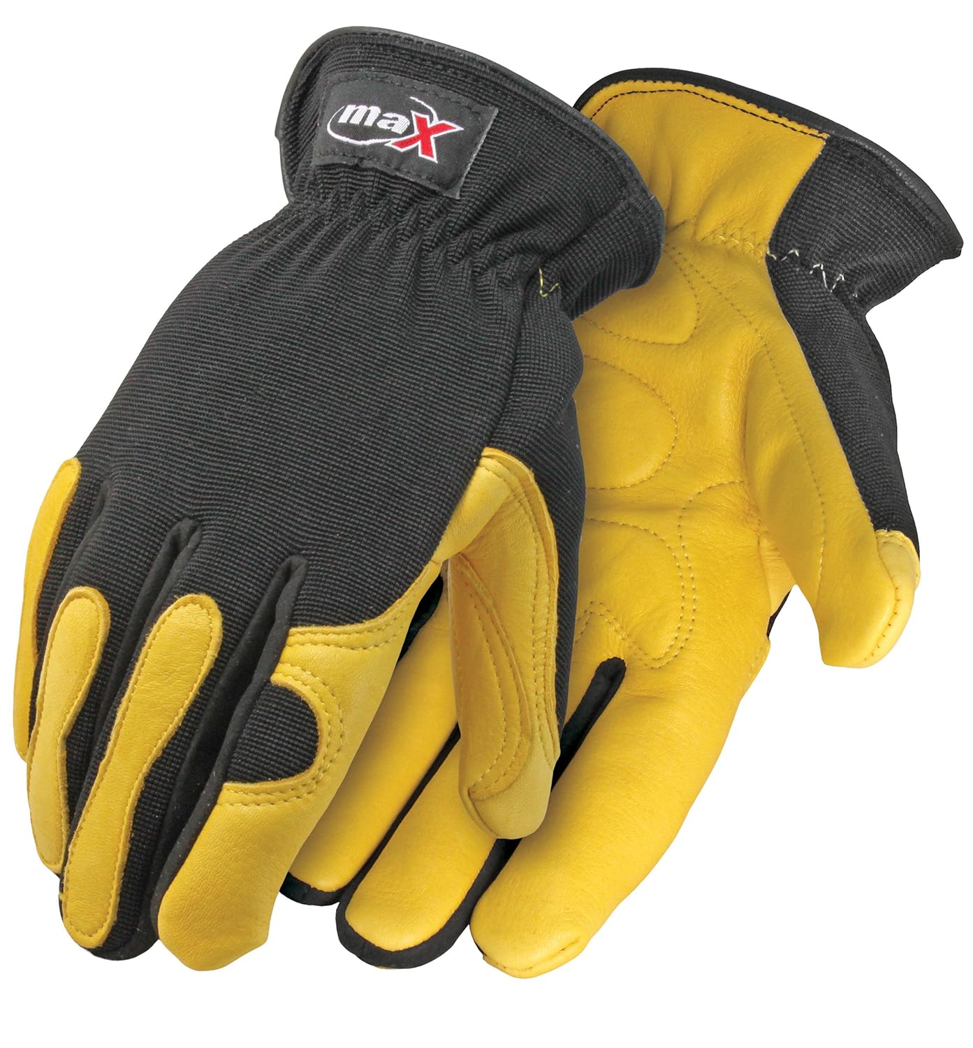 Galeton 9100819-XL Max Comfort Slip-on Deerskin Palm Utility Work Gloves with Padded Palms, X-Large, Yellow/Black