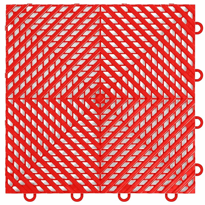Piso Modular Drenante Nitro Tiles para Garagem, 30,5 x 30,5 cm, em Polipropileno, Encaixe Snap-Together, Vermelho Victory Red, Kit com 24 Peças