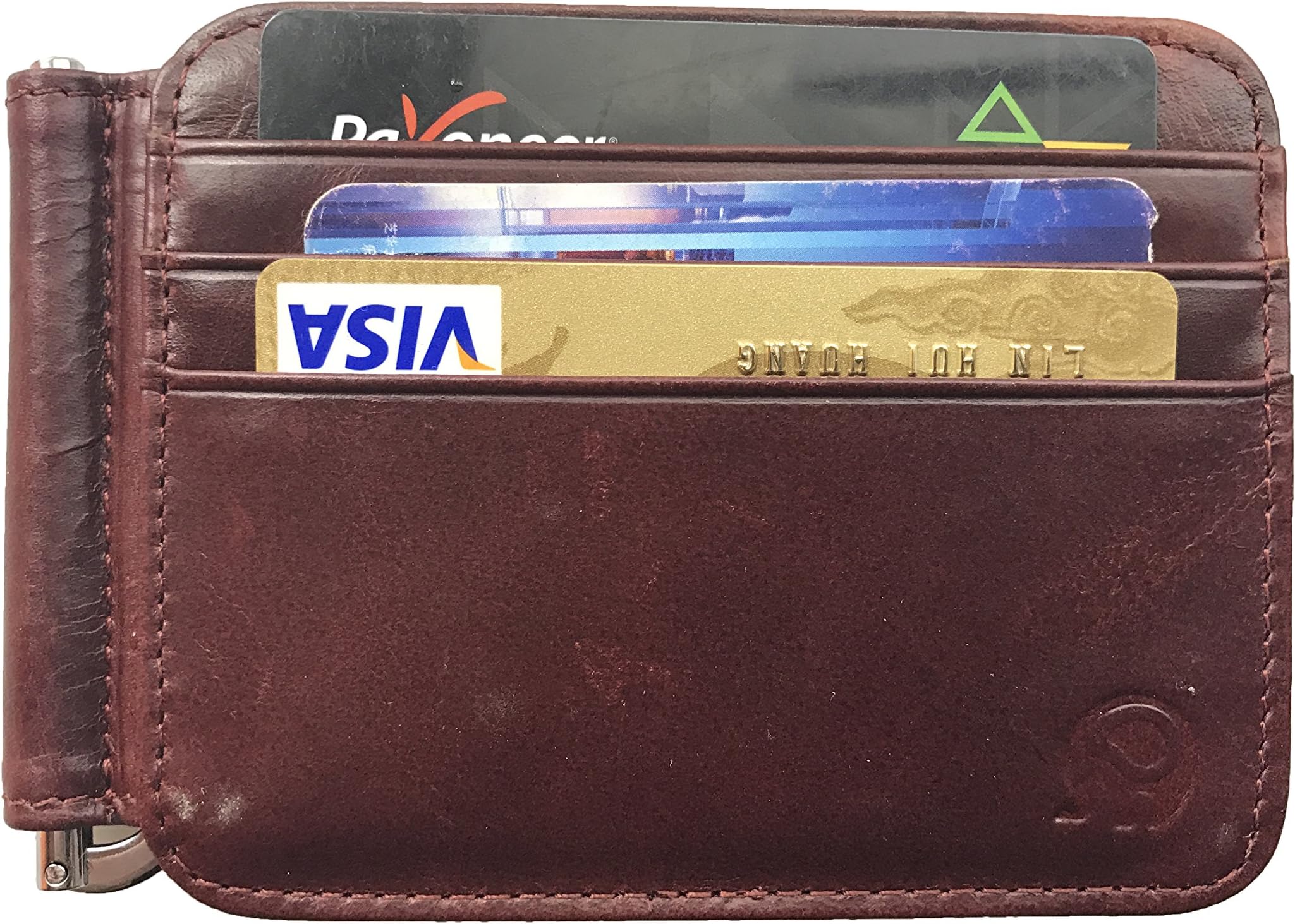 Men's Slim Bifold Front Pocket Wallet Leather Spring Loaded Money Clip (Red)