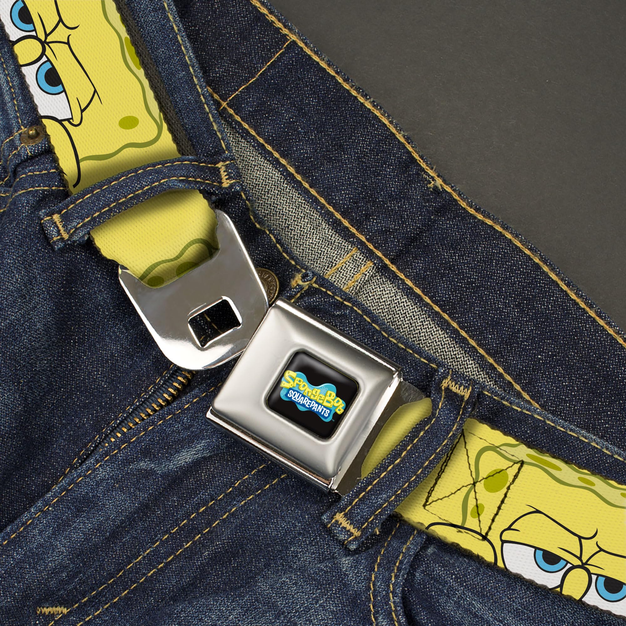 SpongeBob SquarePants Belt, Seatbelt Buckle, Spongebob Close Up Face Yellow
