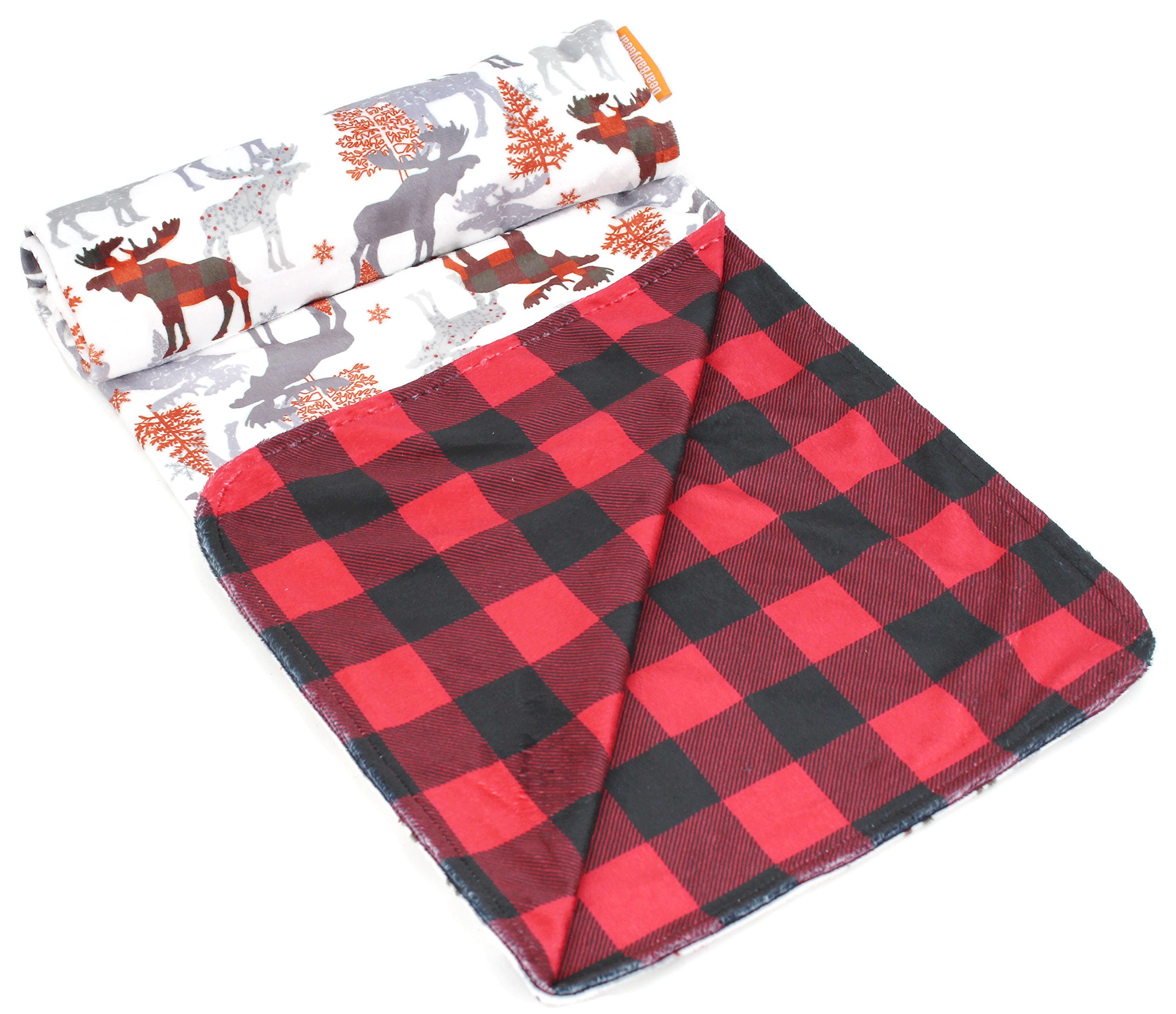 Dear Baby Gear Luksusowe koce dziecięce, niestandardowy nadruk Minky odwracalny łoś i czerwony czarny krata, 90 cm na 69 cm