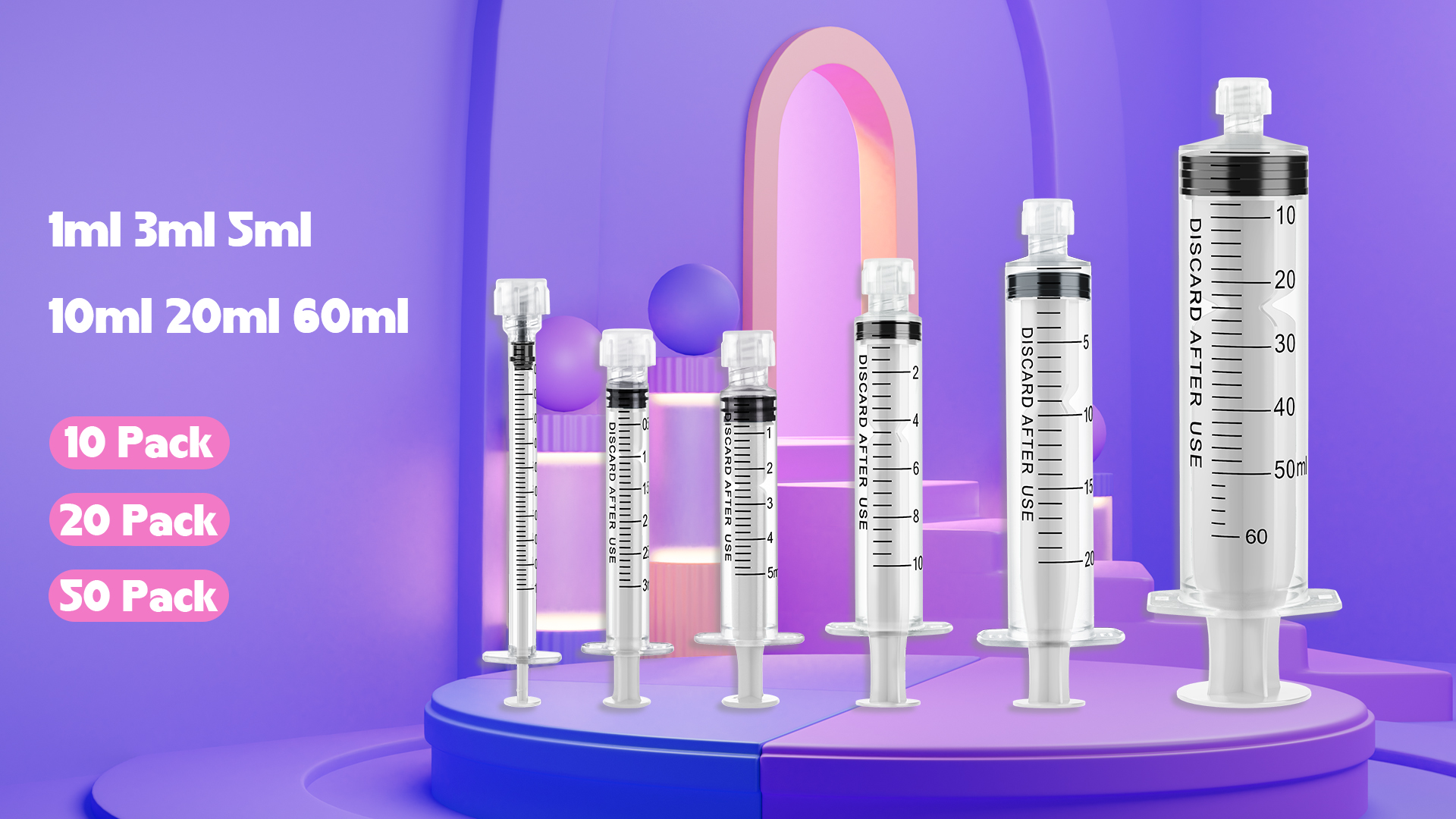 Image of 20mL Luer Lock Syringes without Needle - Syringe with Cap, Sterile Individually Sealed, Professional, Industrial & Personal Home Care, 20 Pack