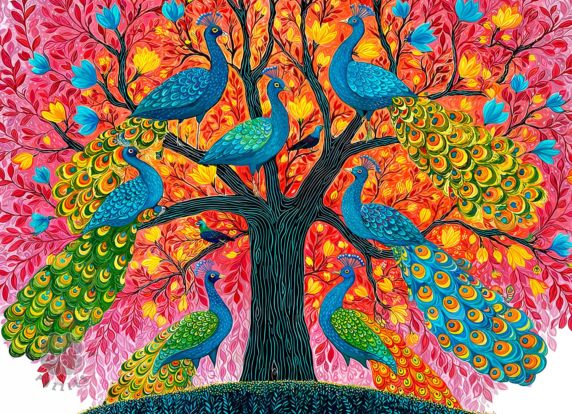 Lucky Puzzles - The Peacock Tree - 1000 Piece Jigsaw Puzzle for Adults | Colourful Tree of Life Puzzle with Peacocks | Unique Nature Artwork | Premium Brain Teaser for Puzzle Lovers