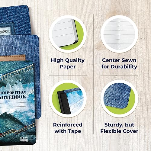 Miniatura 2 de E-CLIPS USA Cuaderno de composición con rayas anchas, cuaderno de composición estética, tapa dura, cuaderno de composición preparada con estampado