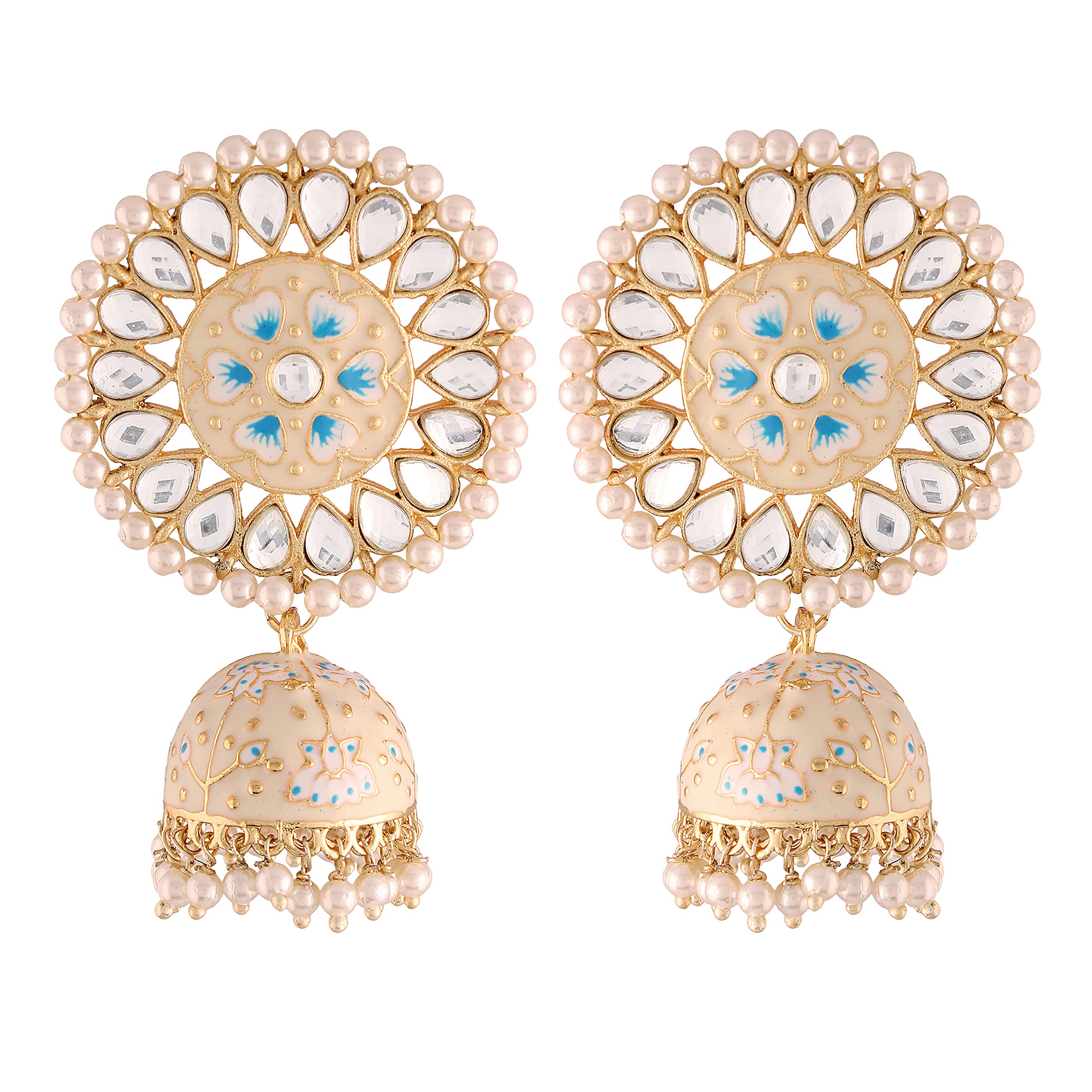 I Jewels Gold Plated Traditional Handcrafted Kundan Pearl Studded Meenakari Jhumki Earring for Women (E2917CBL) (B095KSVD2C) Amazon Price History, Amazon Price Tracker