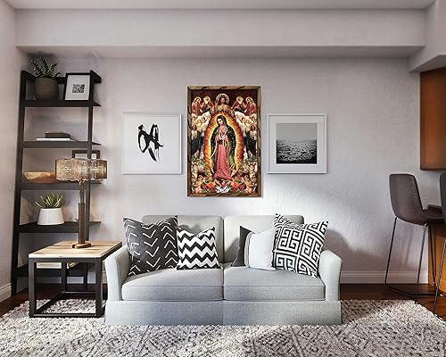 Miniatura 2 de DVDMATINEMOVIES - Pintura al óleo divina de Nuestra Señora de Guadalupe, marco rústico de madera especial de 24 x 36 pulgadas, arte de la Virgen de