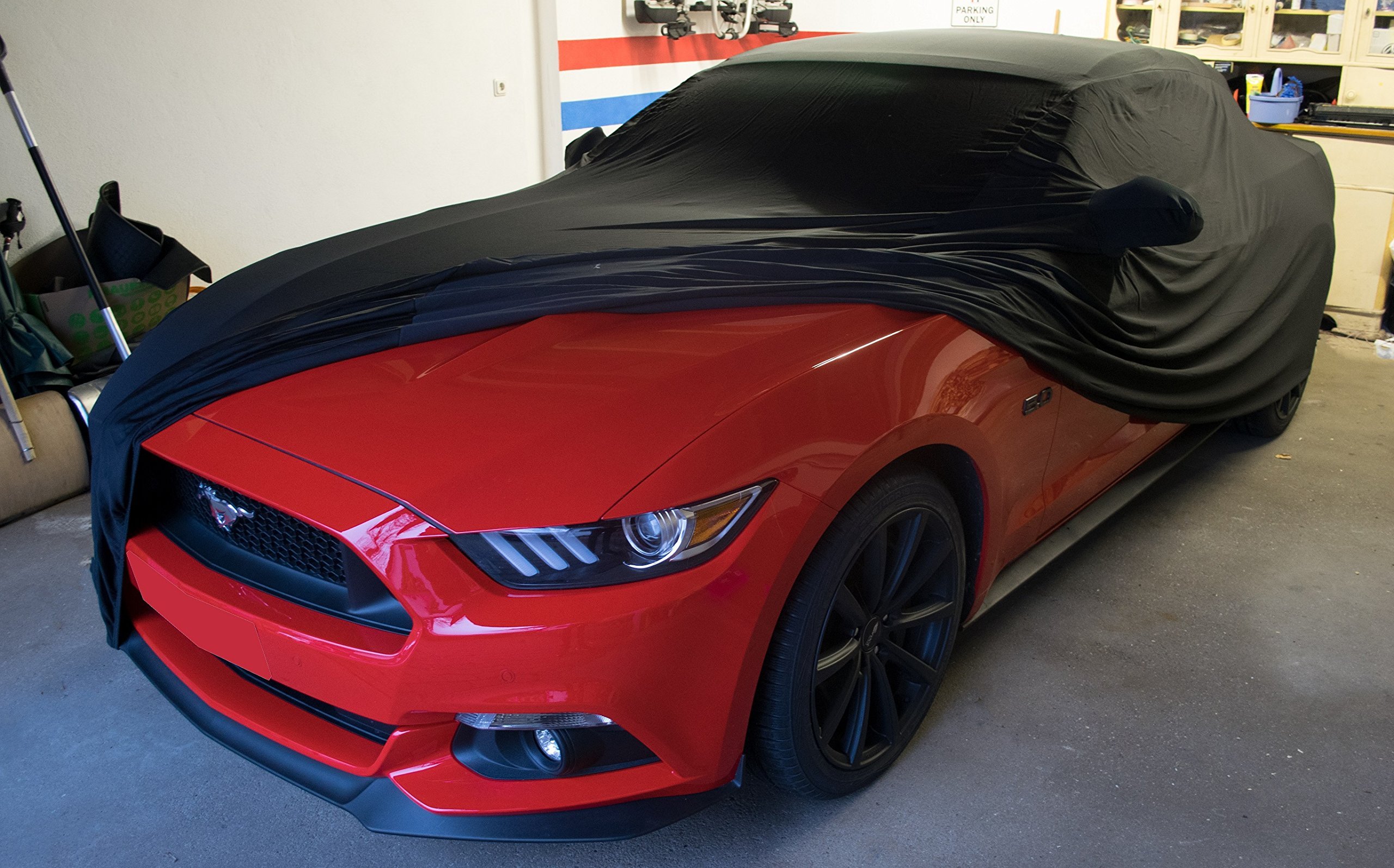 LEDmich Supersoft Stretch Indoor autoabdeckung Car Cover passend für Ford Mustang GT IV, V, VI Auto Schutzhülle Abdeckung Stoff Haube Schutz Hülle Tuch Abdeckung
