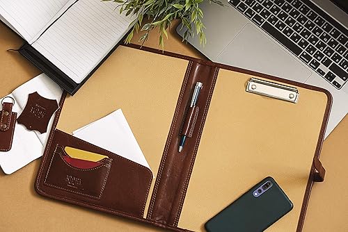 Miniatura 5 de Noda Portapapeles de cuero A4 italiano genuino Veg tan Portafolio Business Writing Pad Cognac
