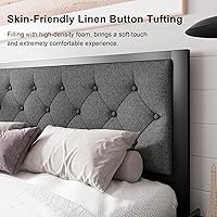 Vista 4 de Feonase - Base de cama de metal tamaño Queen, base de plataforma resistente con cabecera tapizada en lino, 30 cm de espacio debajo de la cama