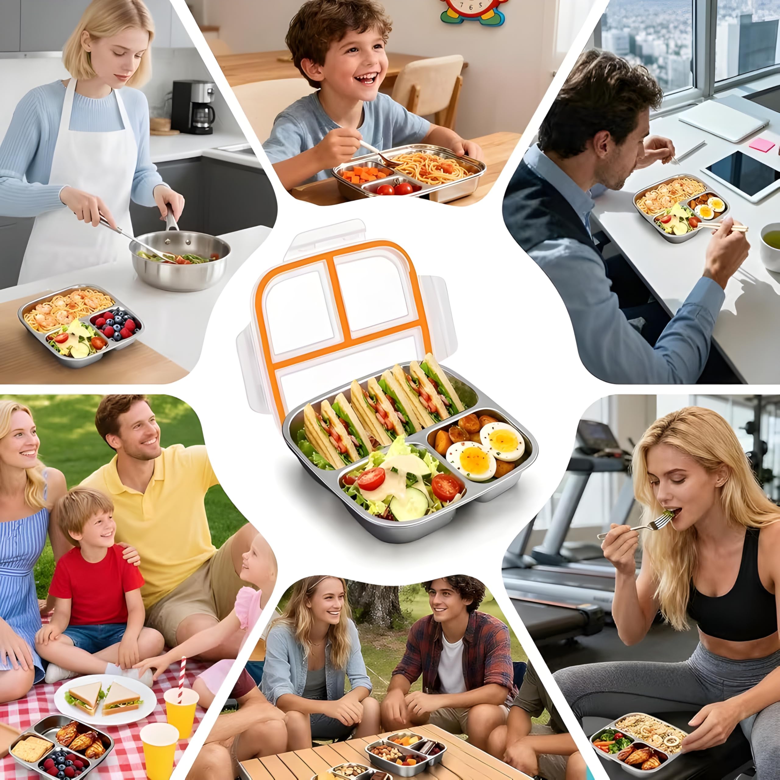 Stainless Steel 3 Compartment Lunch Box - Leakproof & Dishwasher Safe -4 Stainless Steel 3 Compartment Lunch Box - Leakproof & Dishwasher Safe -4