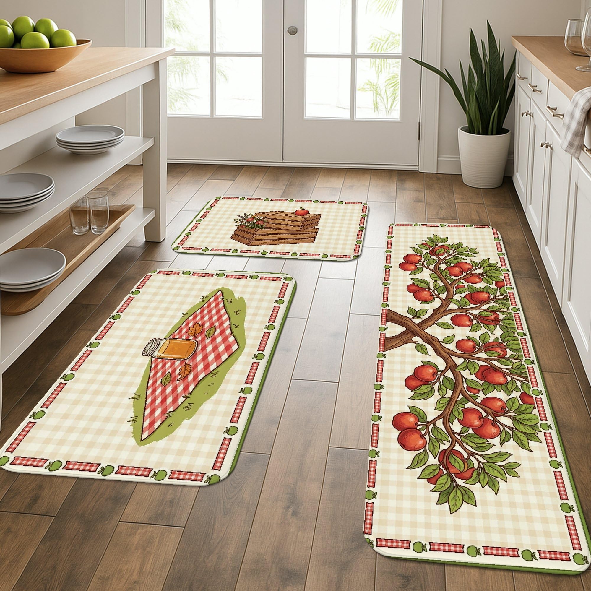 Tapis de cuisine lavable et confortable lot de 3 protection sol évier rouge