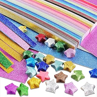 Mluchee 720 Sheets Origami Star Paper Strips - 18 Colors Glitter Lucky Star Paper Colorful Decoration Folding Paper for Ar...