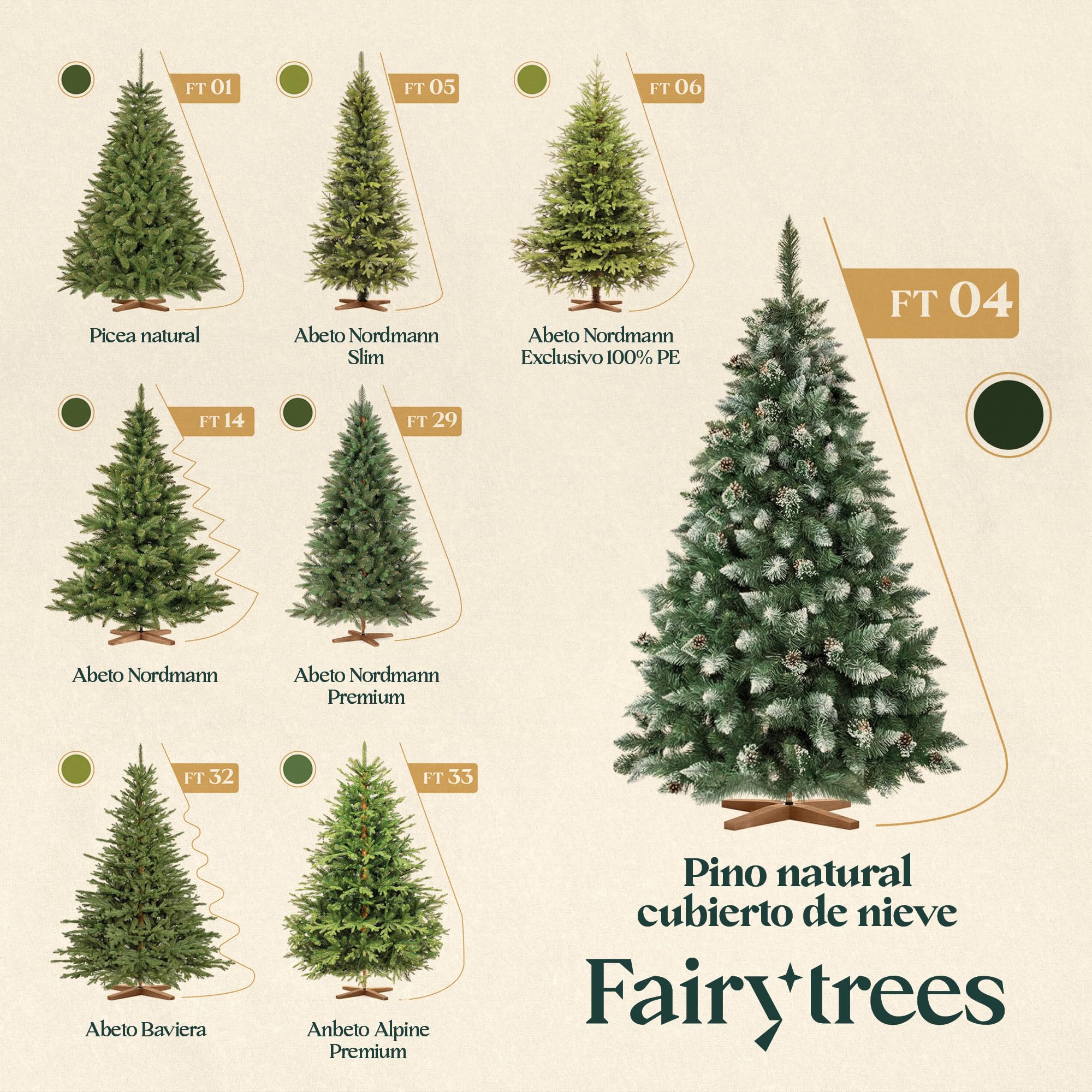 FairyTrees árbol de Navidad Artificial 220cm Pino con el Soporte de Madera | árbol Artificial Blanco nevado| Fabricado en EU