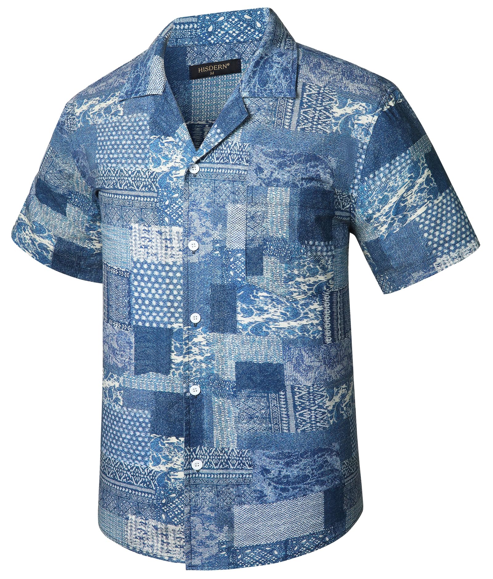 HISDERN Camisa Hawaiana Hombre Manga Corta Verano Camisas Casual para Hombre Algodón Flores Camisa con Bolsillo Delantero para Playa Vacaciones